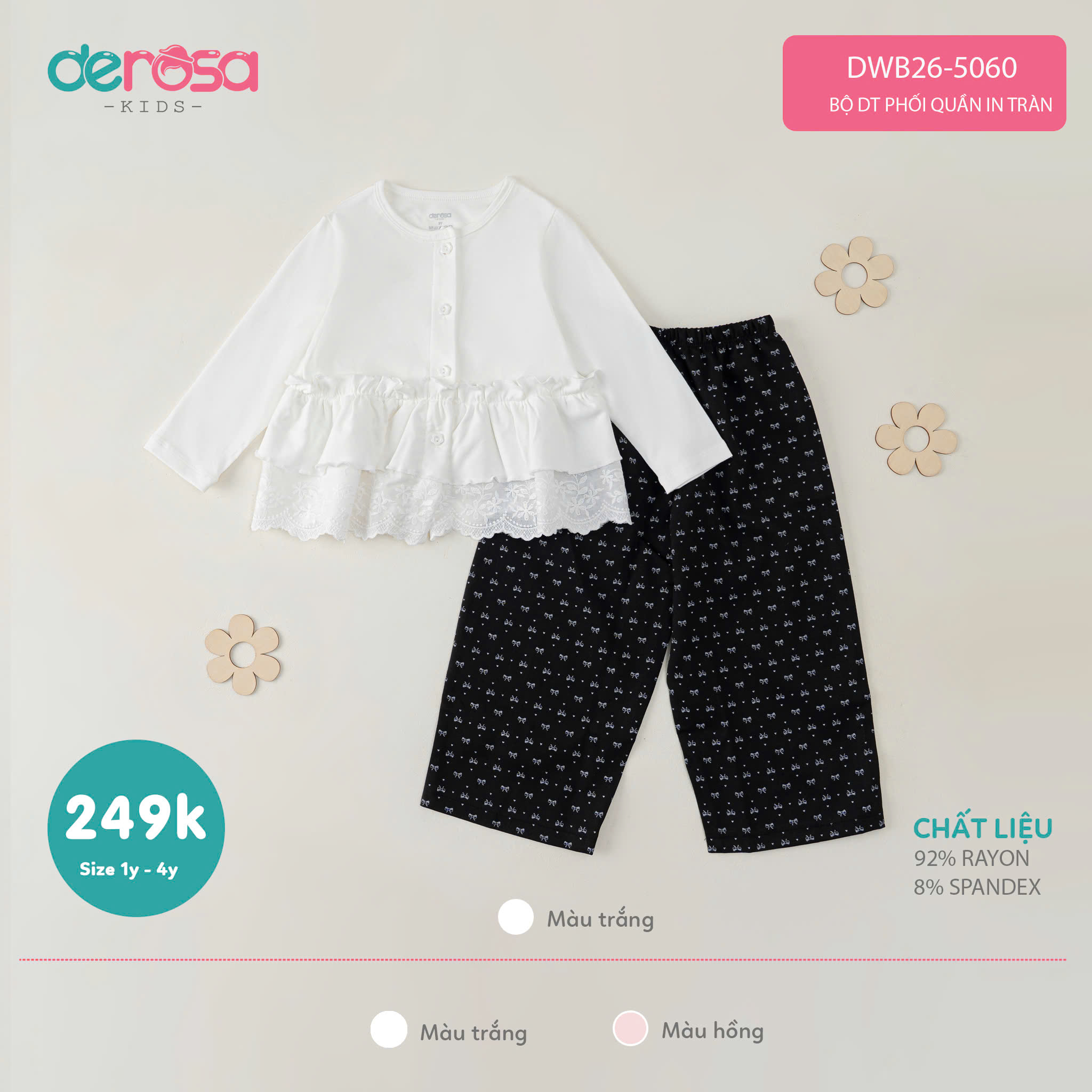 BỘ DT PHỐI QUẦN IN TRÀN (1-4Y) - TRẮNG