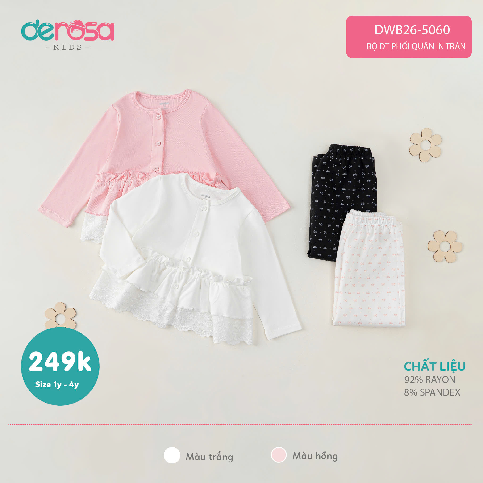 BỘ DT PHỐI QUẦN IN TRÀN (1-4Y) - TRẮNG