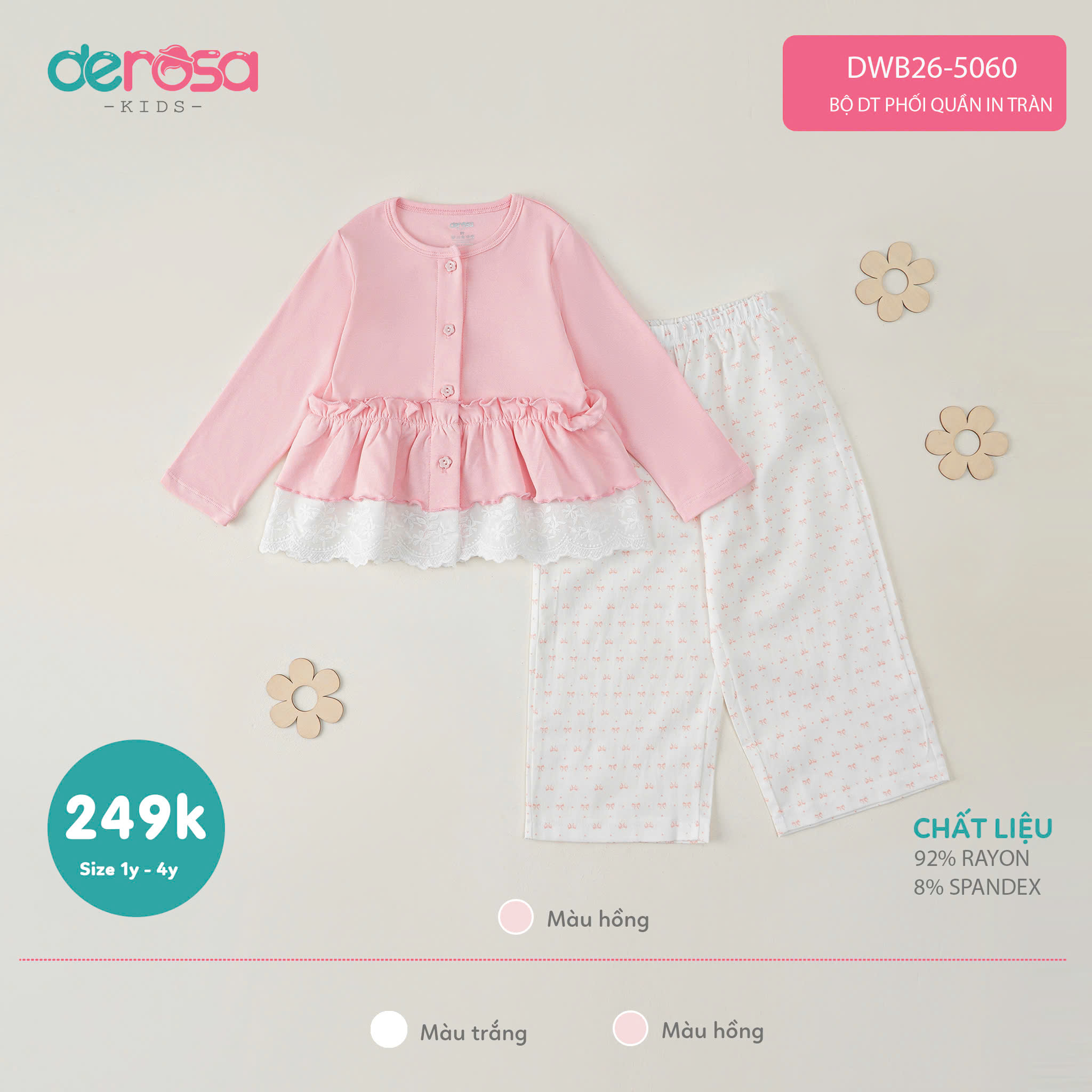 BỘ DT PHỐI QUẦN IN TRÀN (1-4Y) - TRẮNG