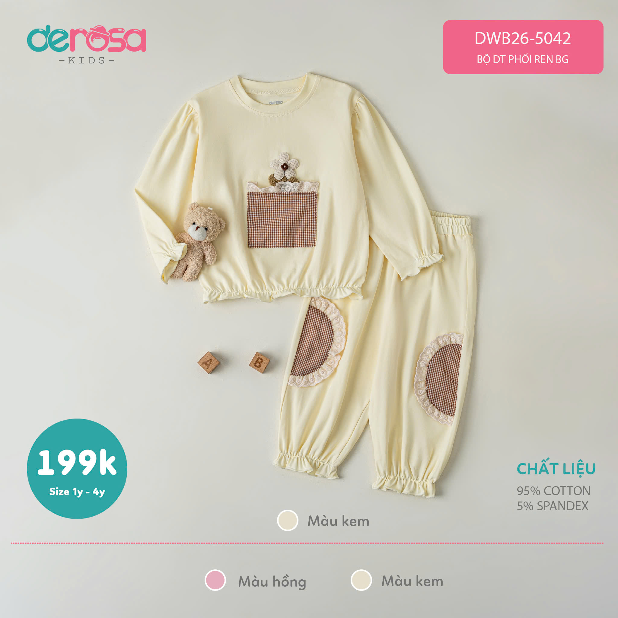 BỘ DT PHỐI REN BG (1-4Y) - KEM