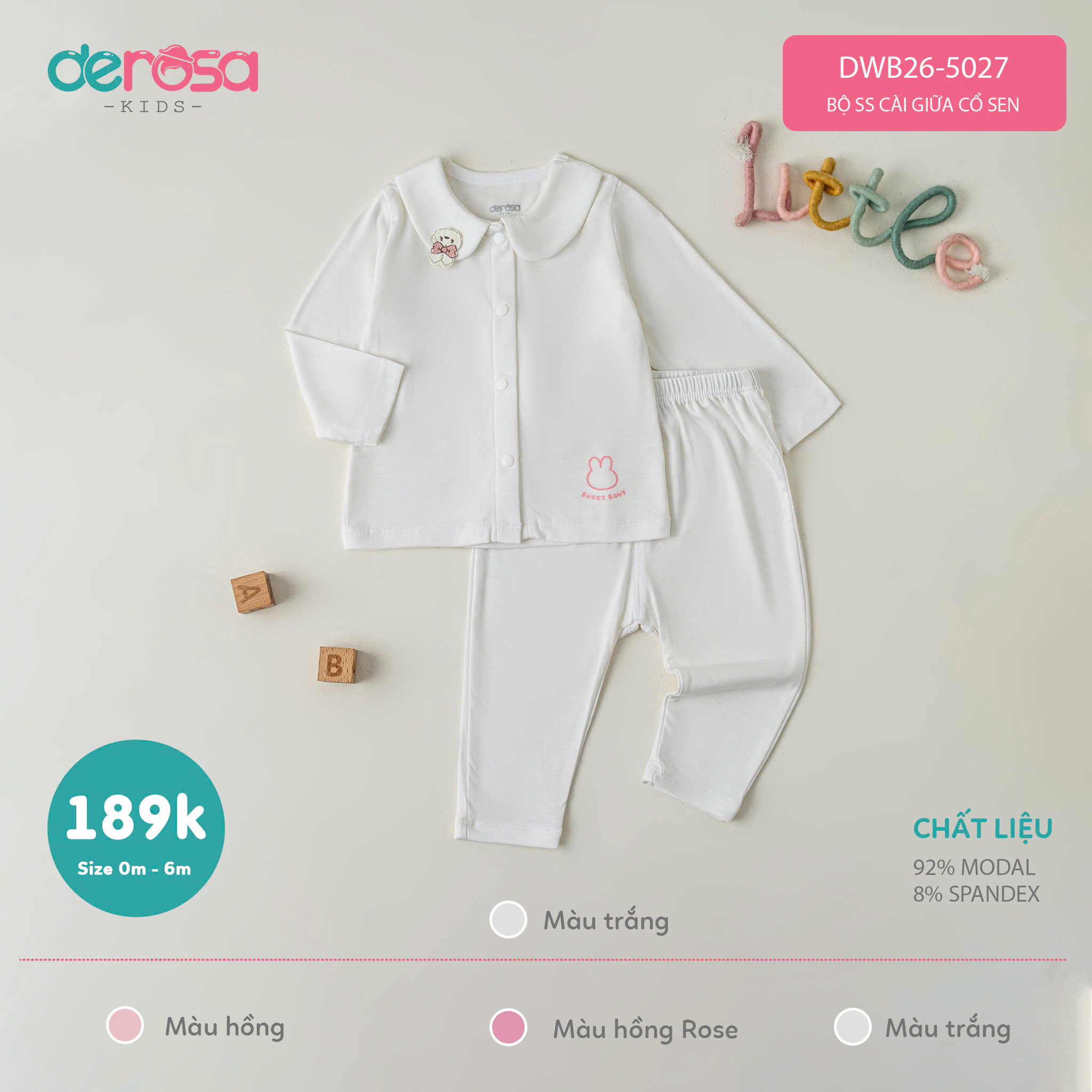 BỘ SS CÀI GIỮA CỔ SEN (0-6M) - HỒNG