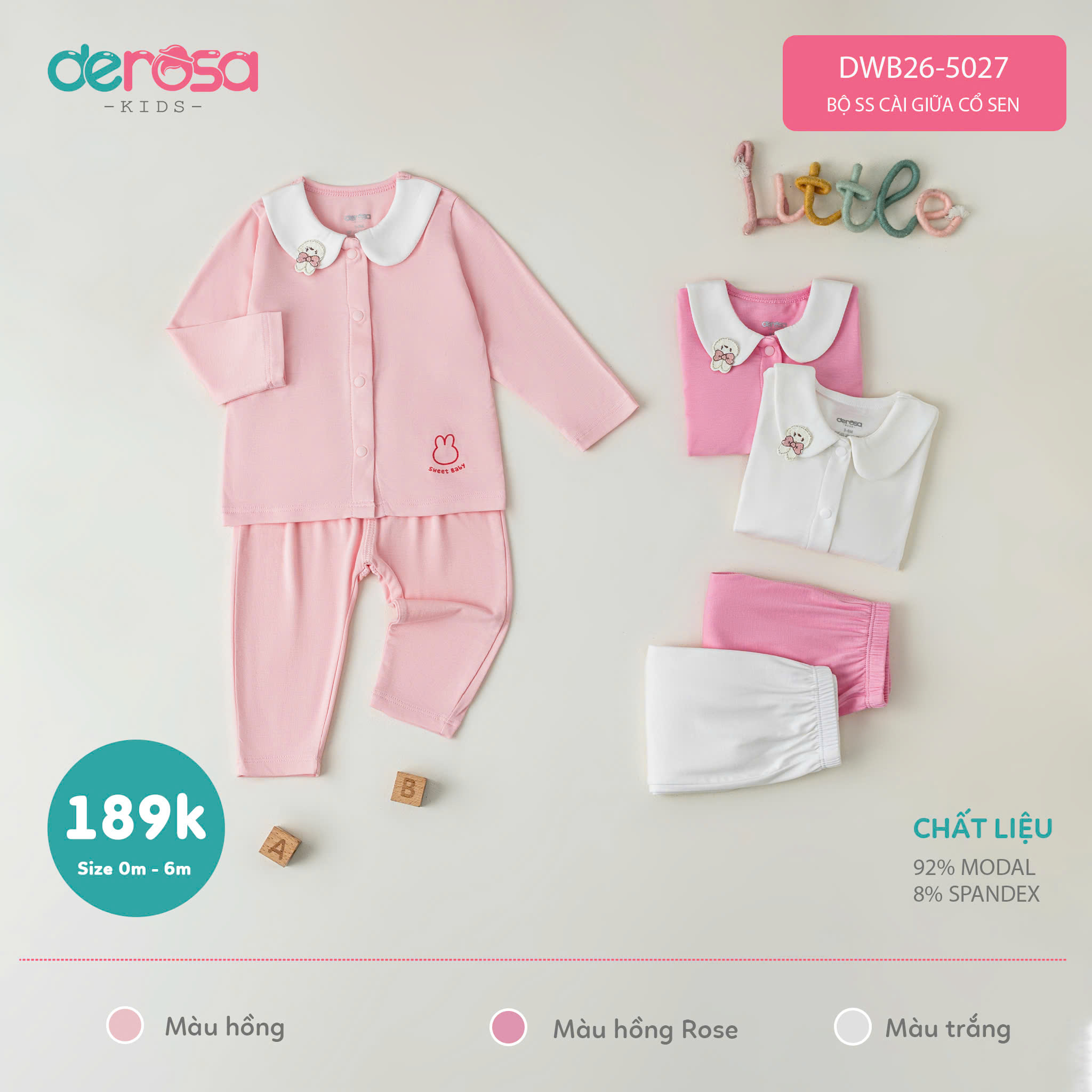 BỘ SS CÀI GIỮA CỔ SEN (0-6M) - HỒNG