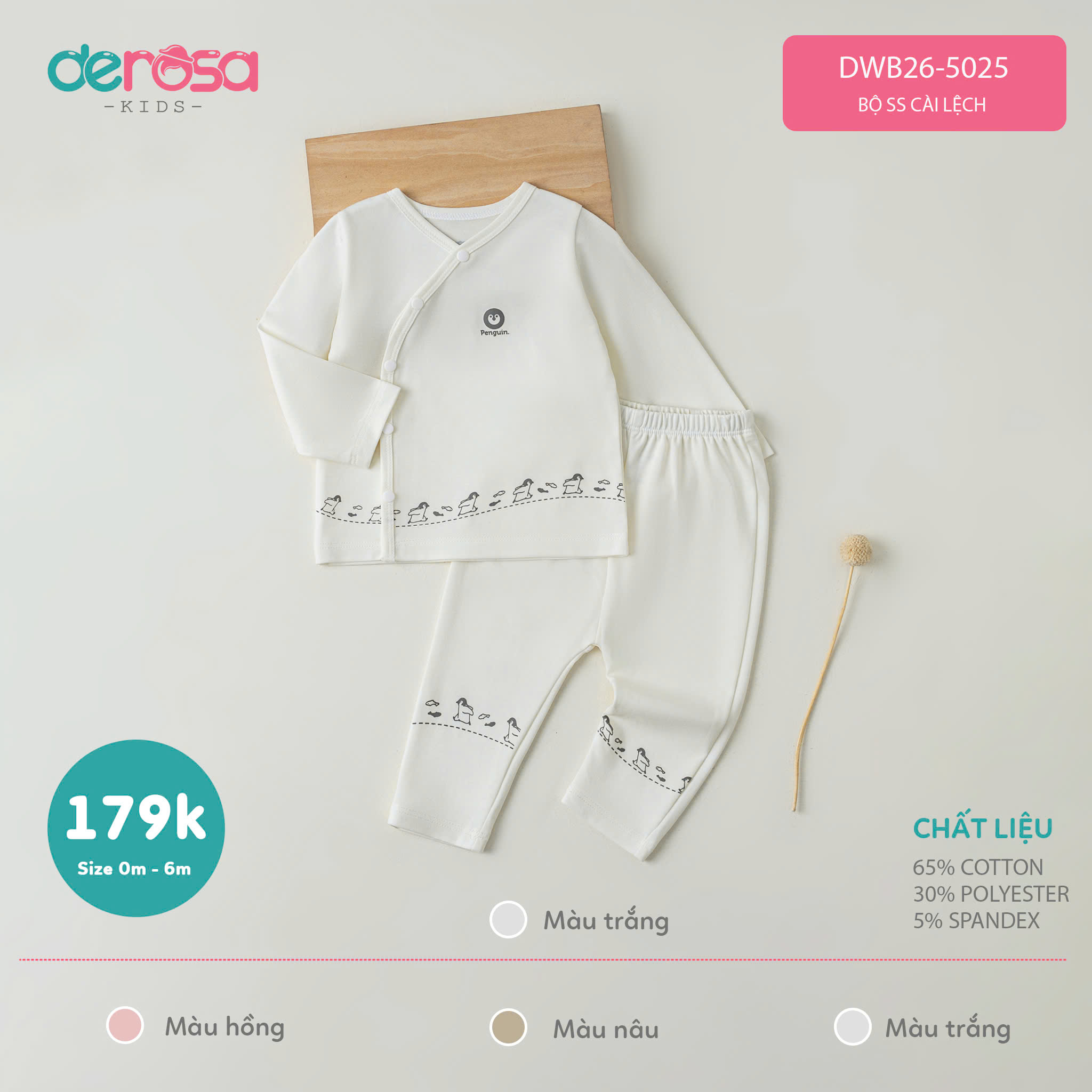 BỘ SS CÀI LỆCH (0-6M) - TRẮNG