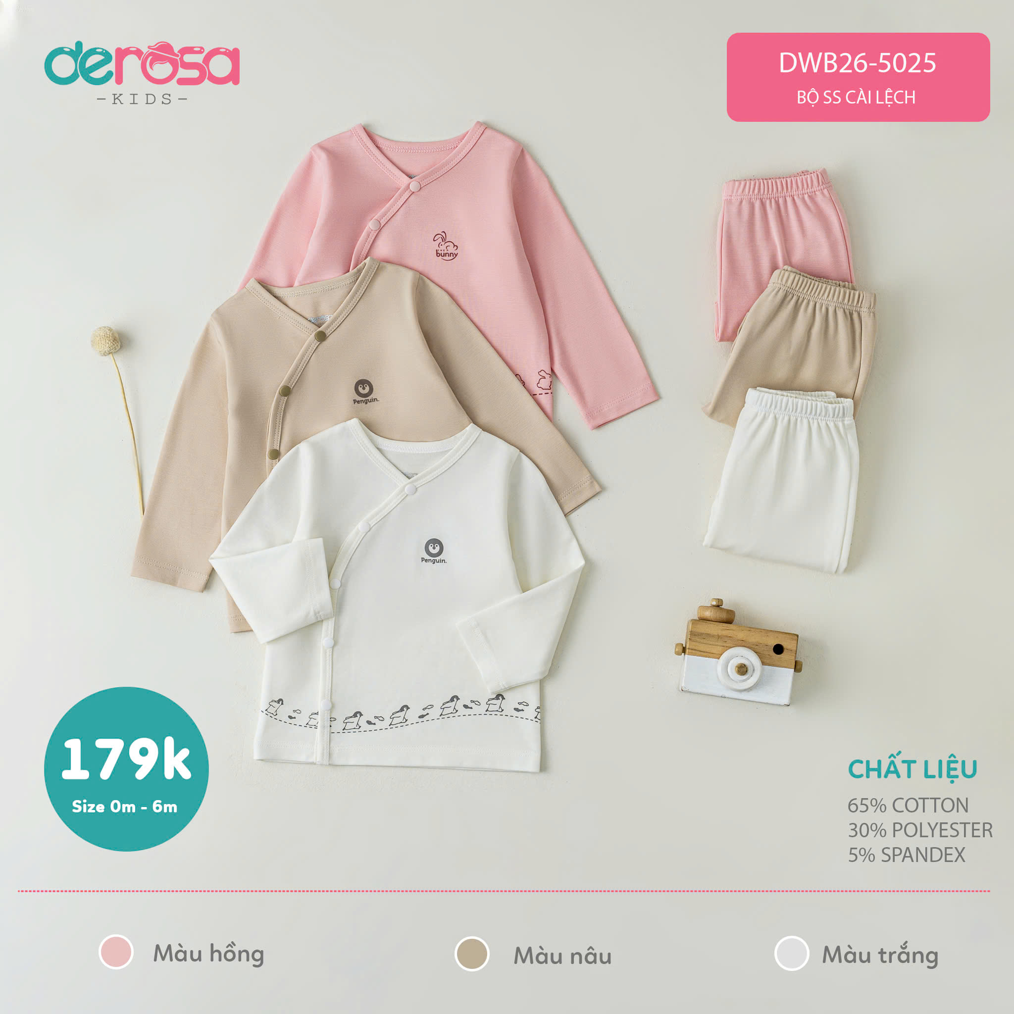 BỘ SS CÀI LỆCH (0-6M) - TRẮNG