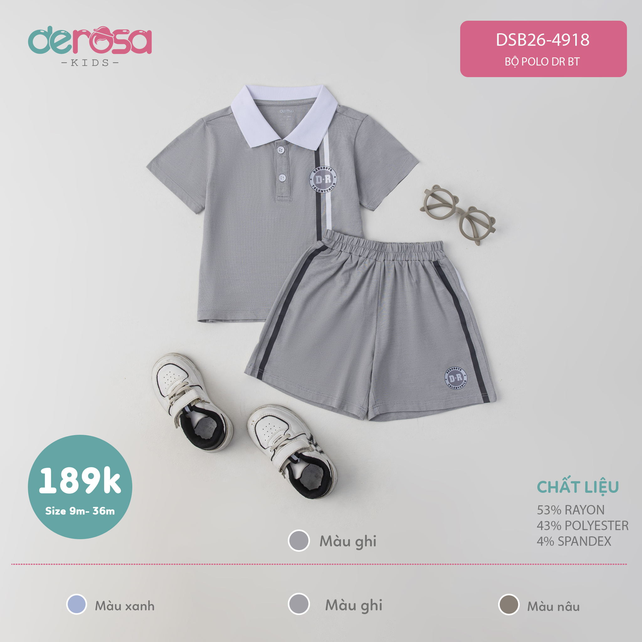 Bộ Polo DR BT (9-36M) - Ghi