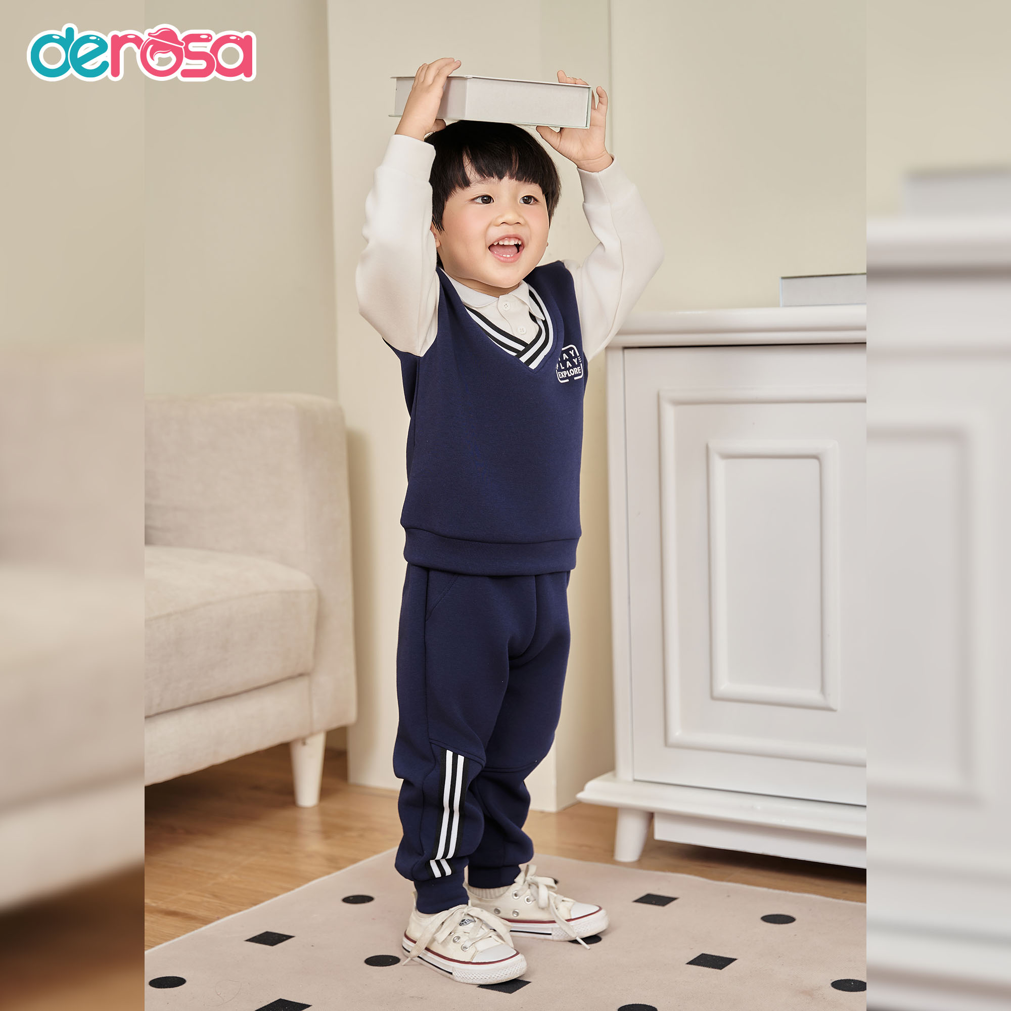 Bộ Thu Đông BT cổ Polo(1-4Y) DWB25-3909 Xanh cổ vịt