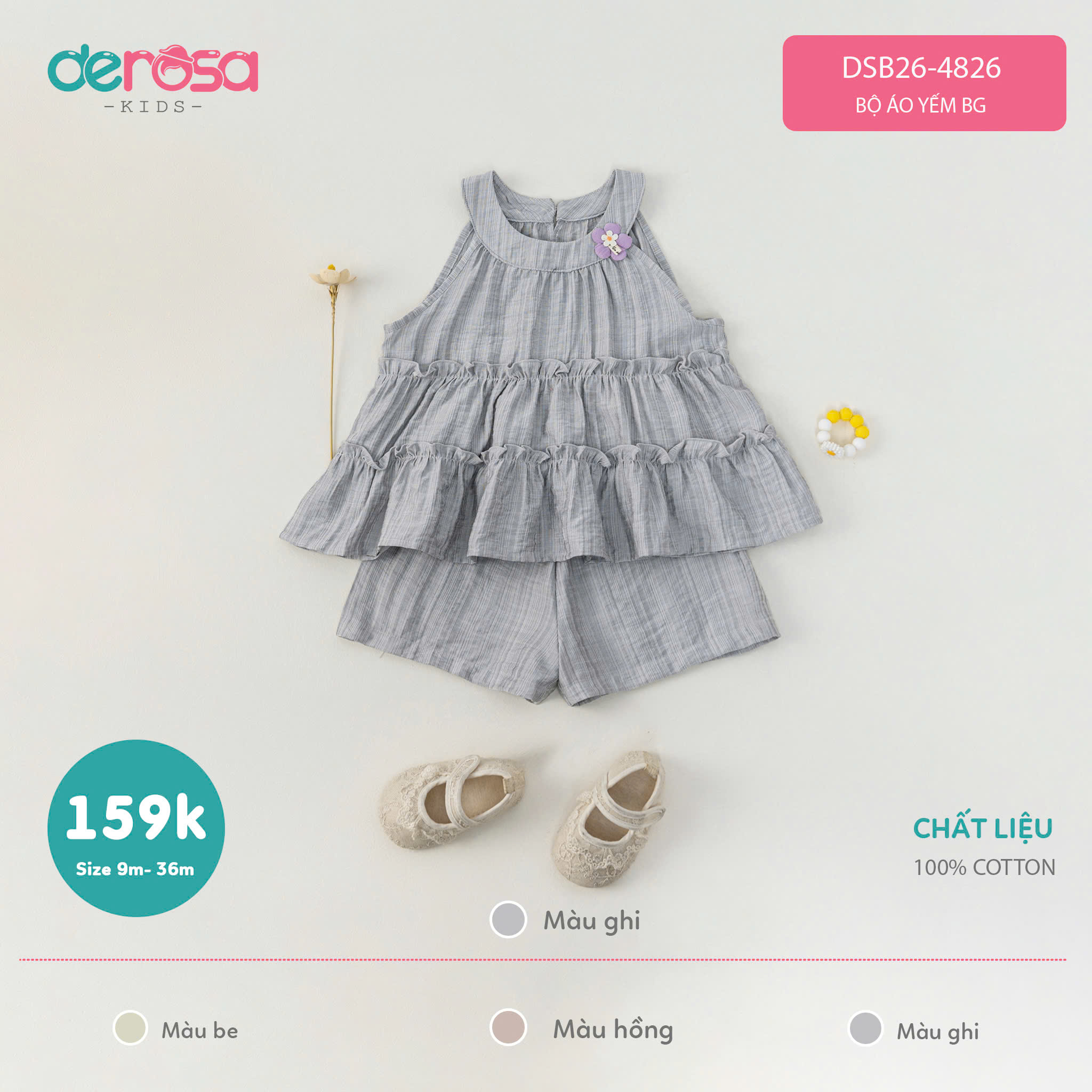 Bộ áo yếm BG (9-36M) - Be