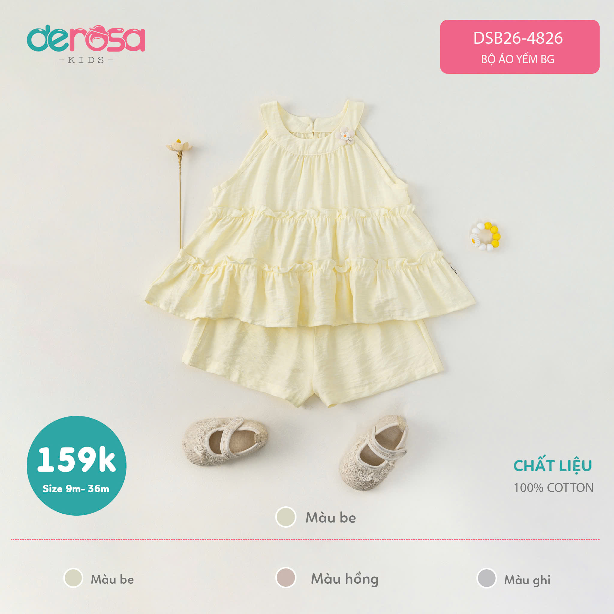 Bộ áo yếm BG (9-36M) - Be