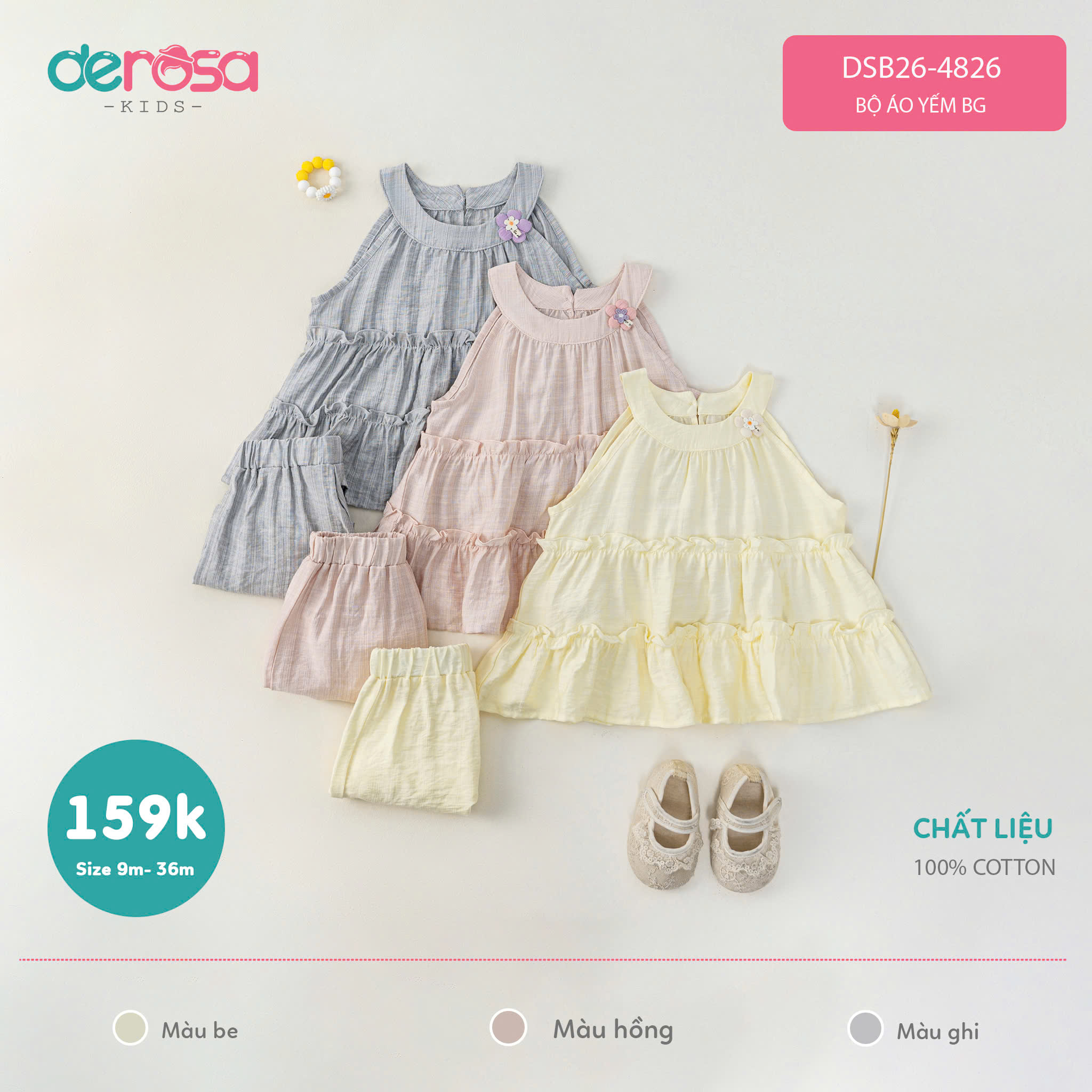 Bộ áo yếm BG (9-36M) - Be