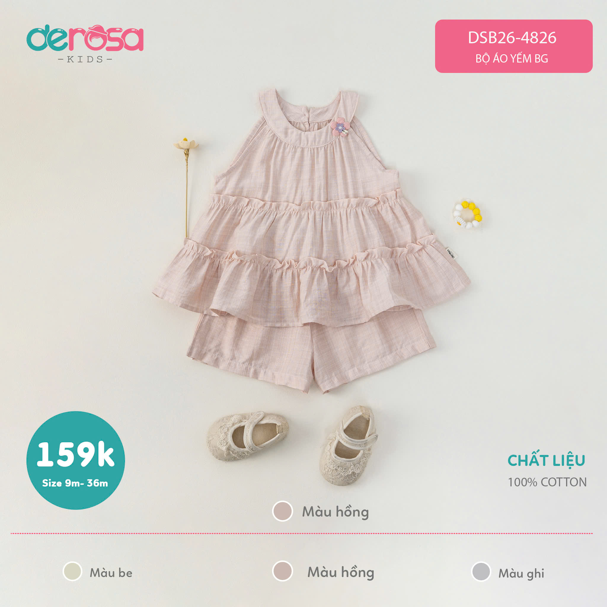 Bộ áo yếm BG (9-36M) - Be