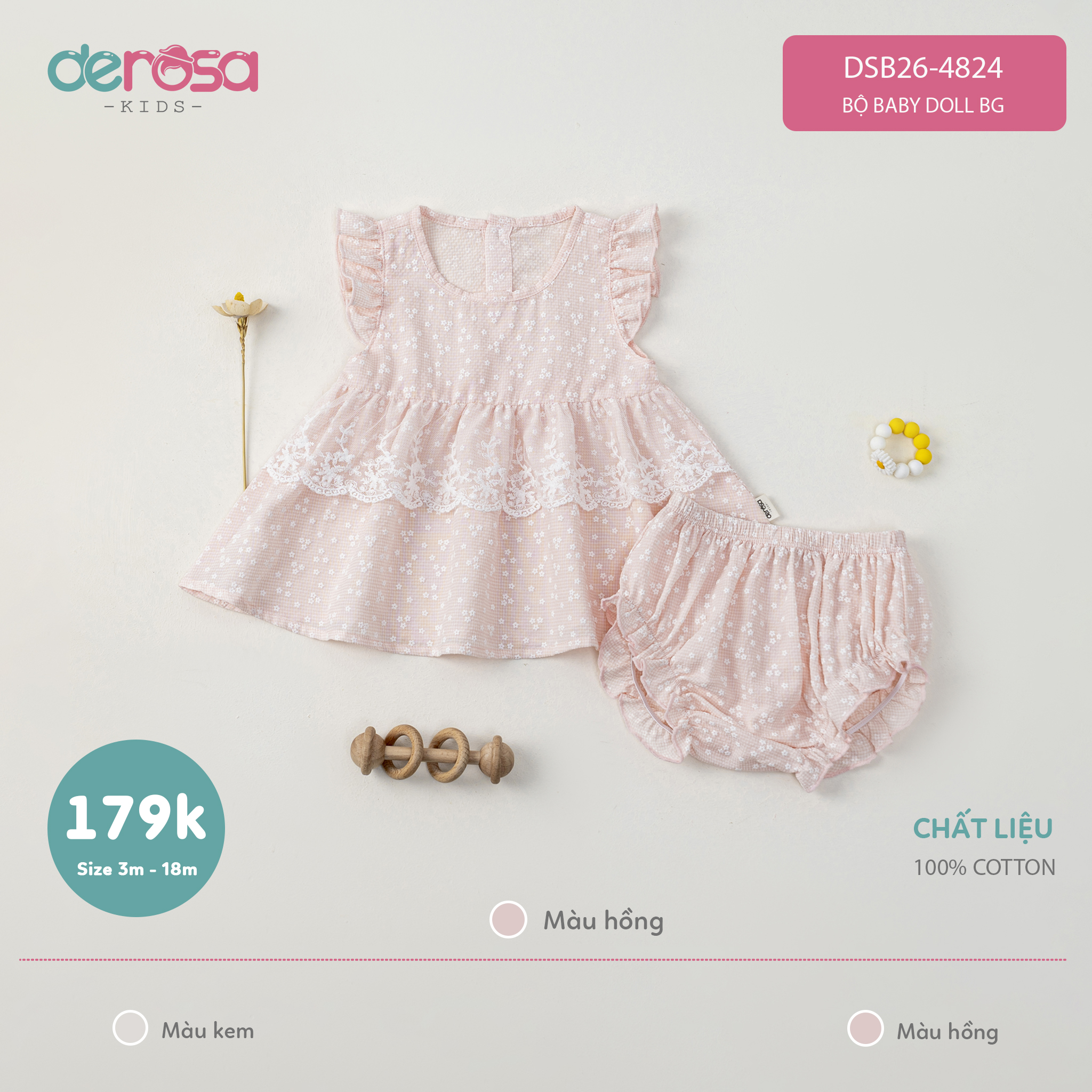Bộ baby Doll BG (3-18M) - Hồng
