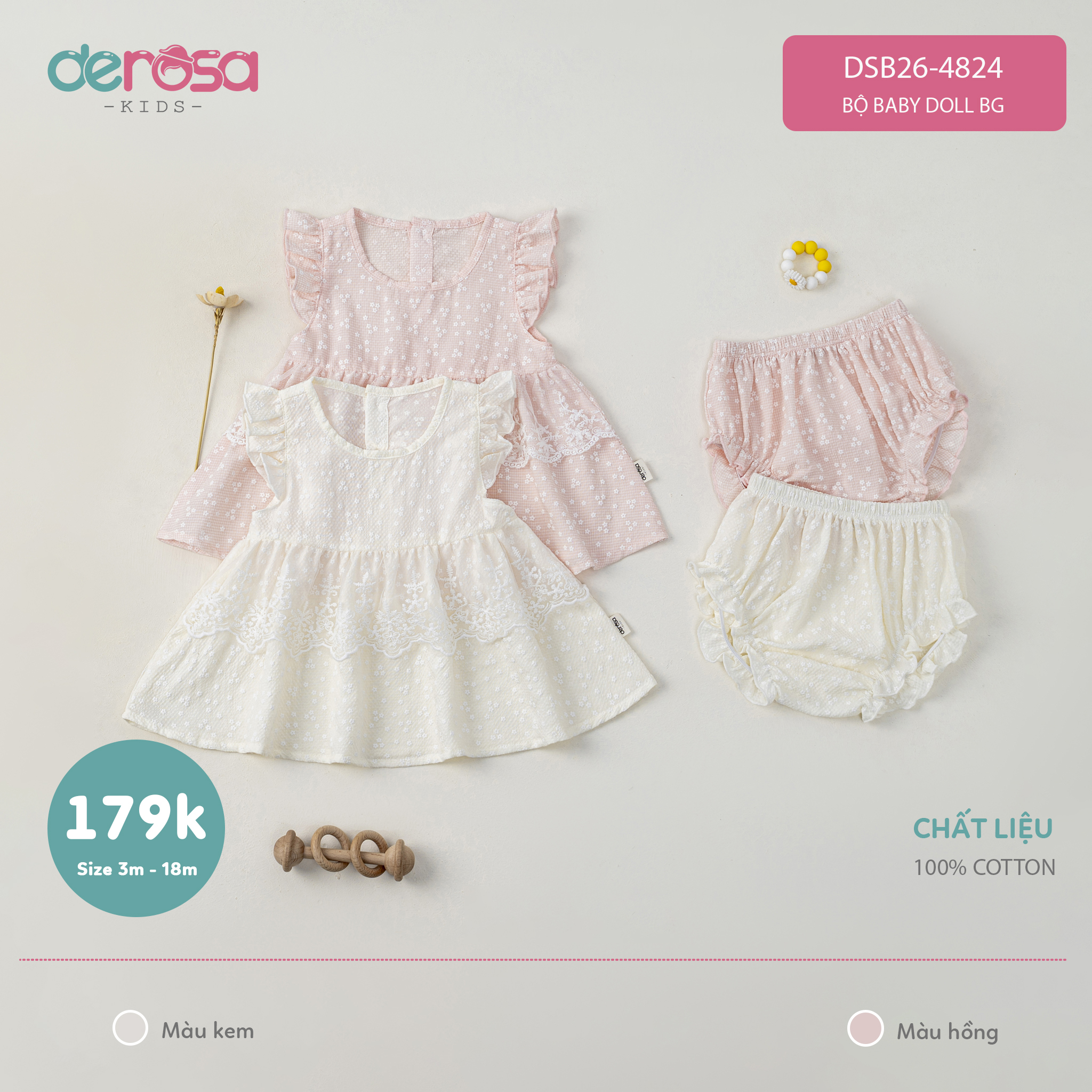 Bộ baby Doll BG (3-18M) - Hồng