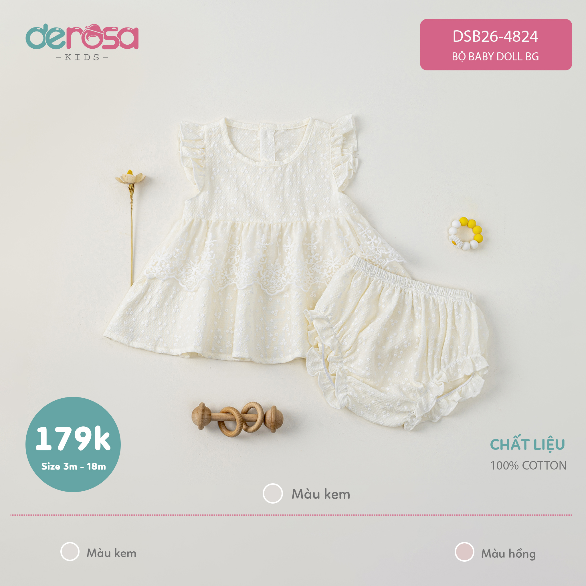 Bộ baby Doll BG (3-18M) - Hồng