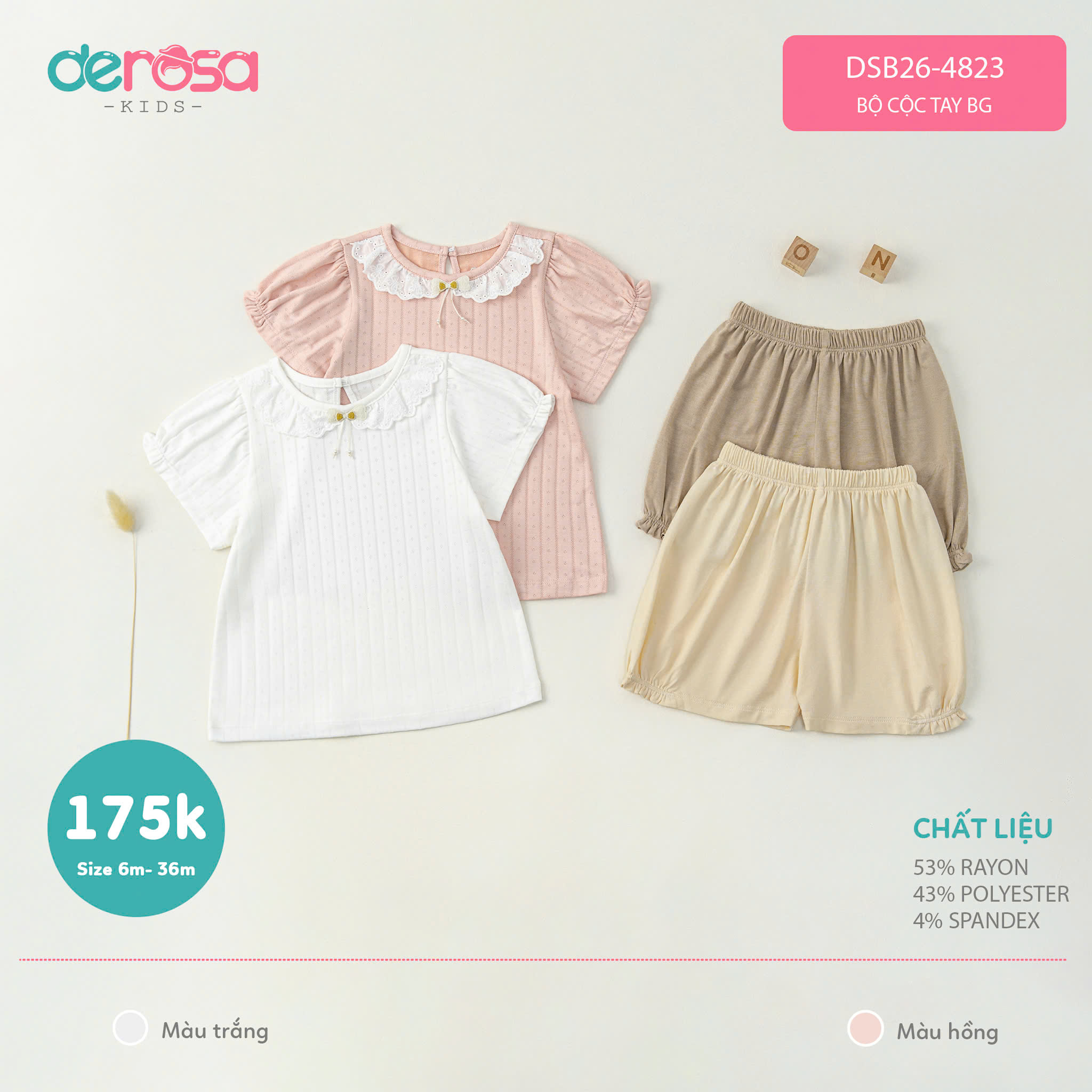 Bộ cộc tay BG (6-36M) Hồng