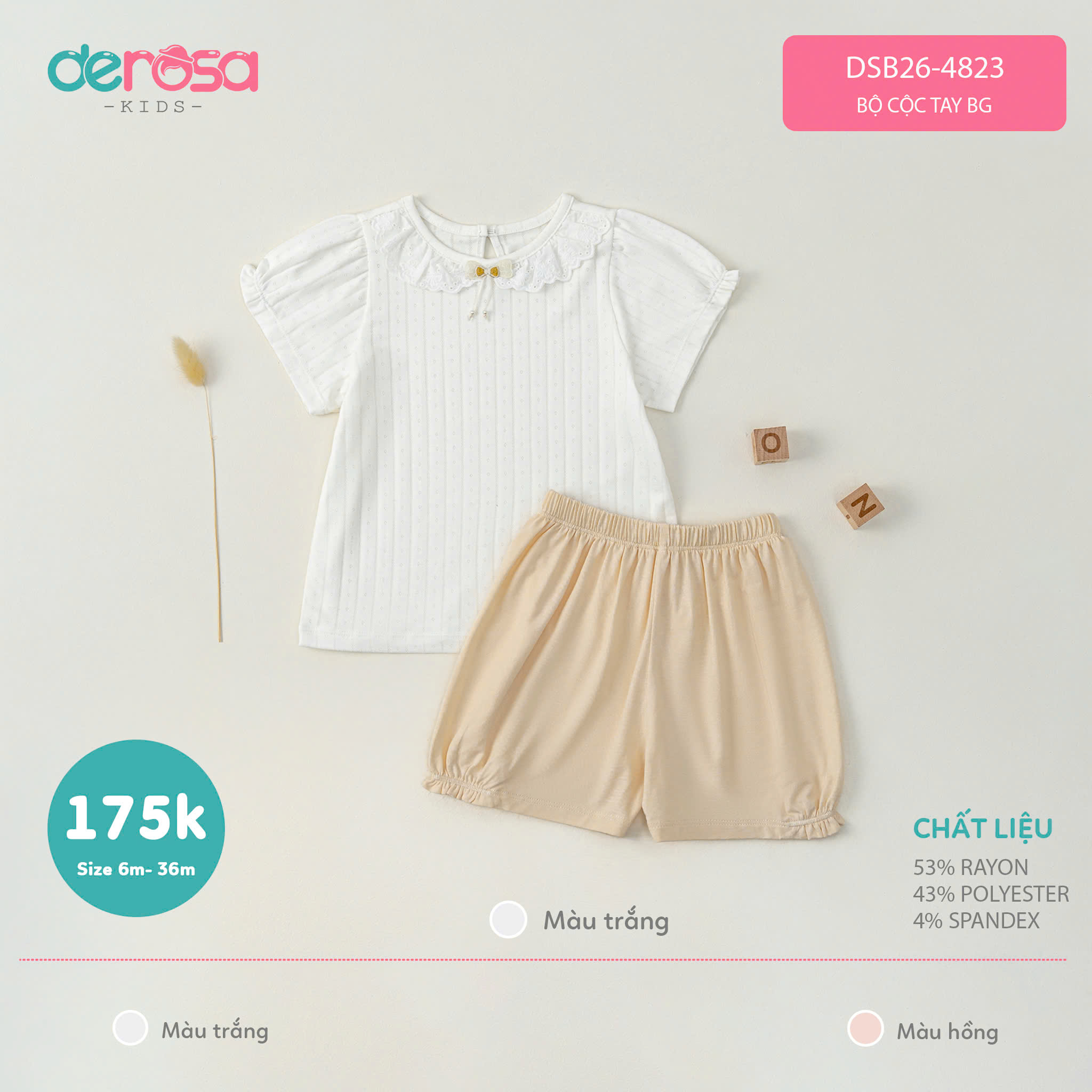 Bộ cộc tay BG (6-36M) Hồng