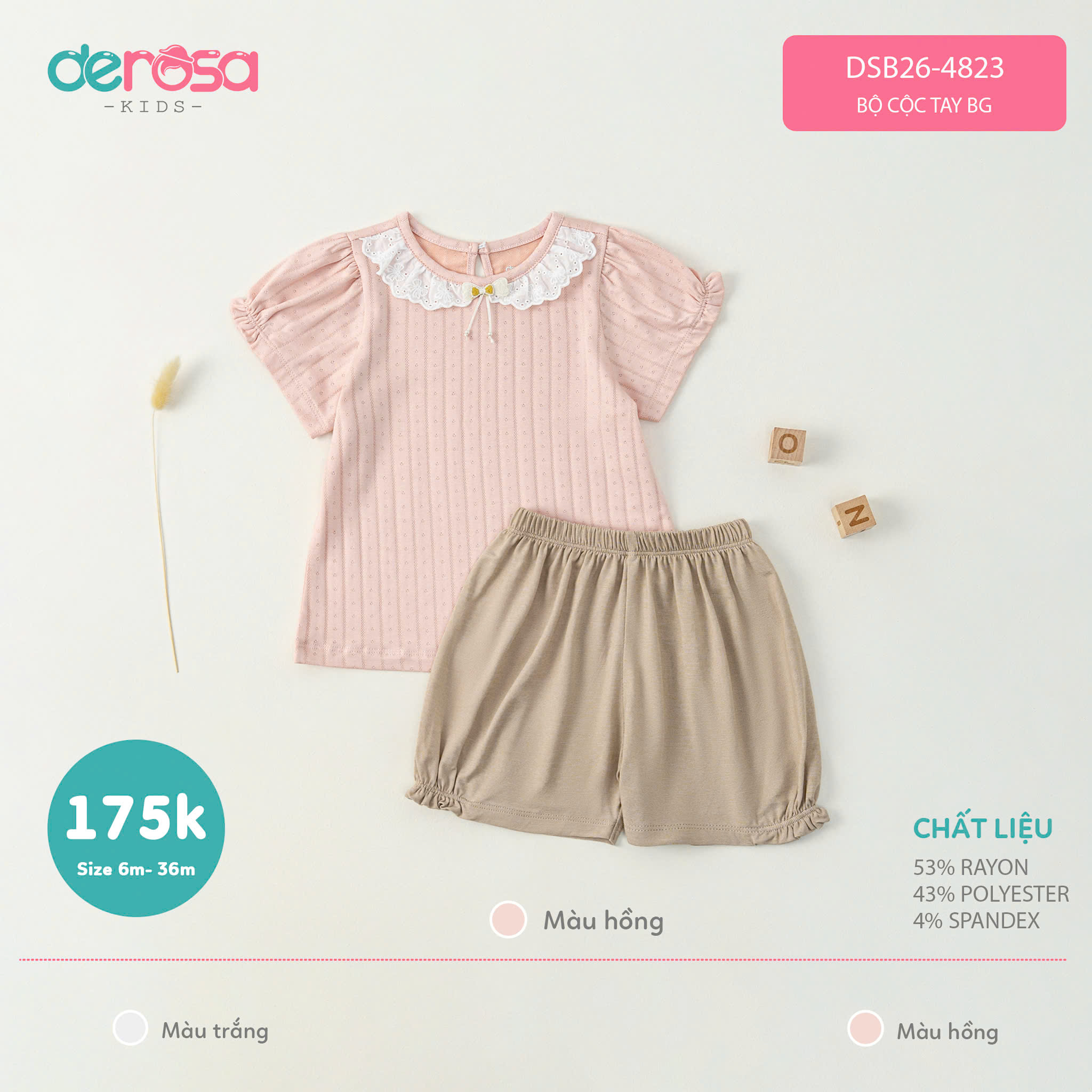 Bộ cộc tay BG (6-36M) Hồng