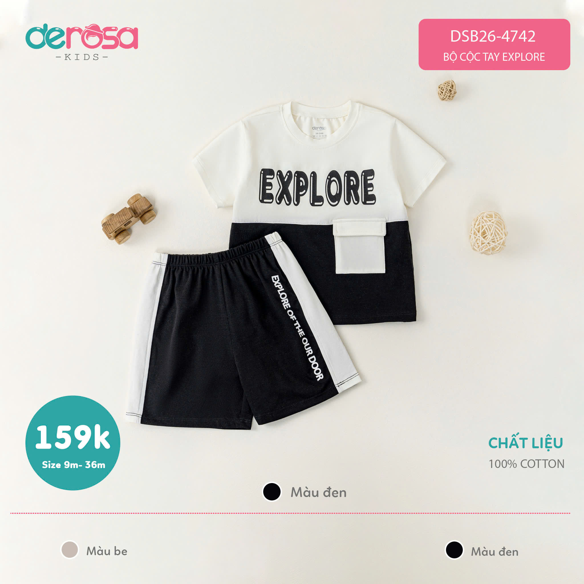 Bộ cộc tay Explore BT (9-36M) Đen
