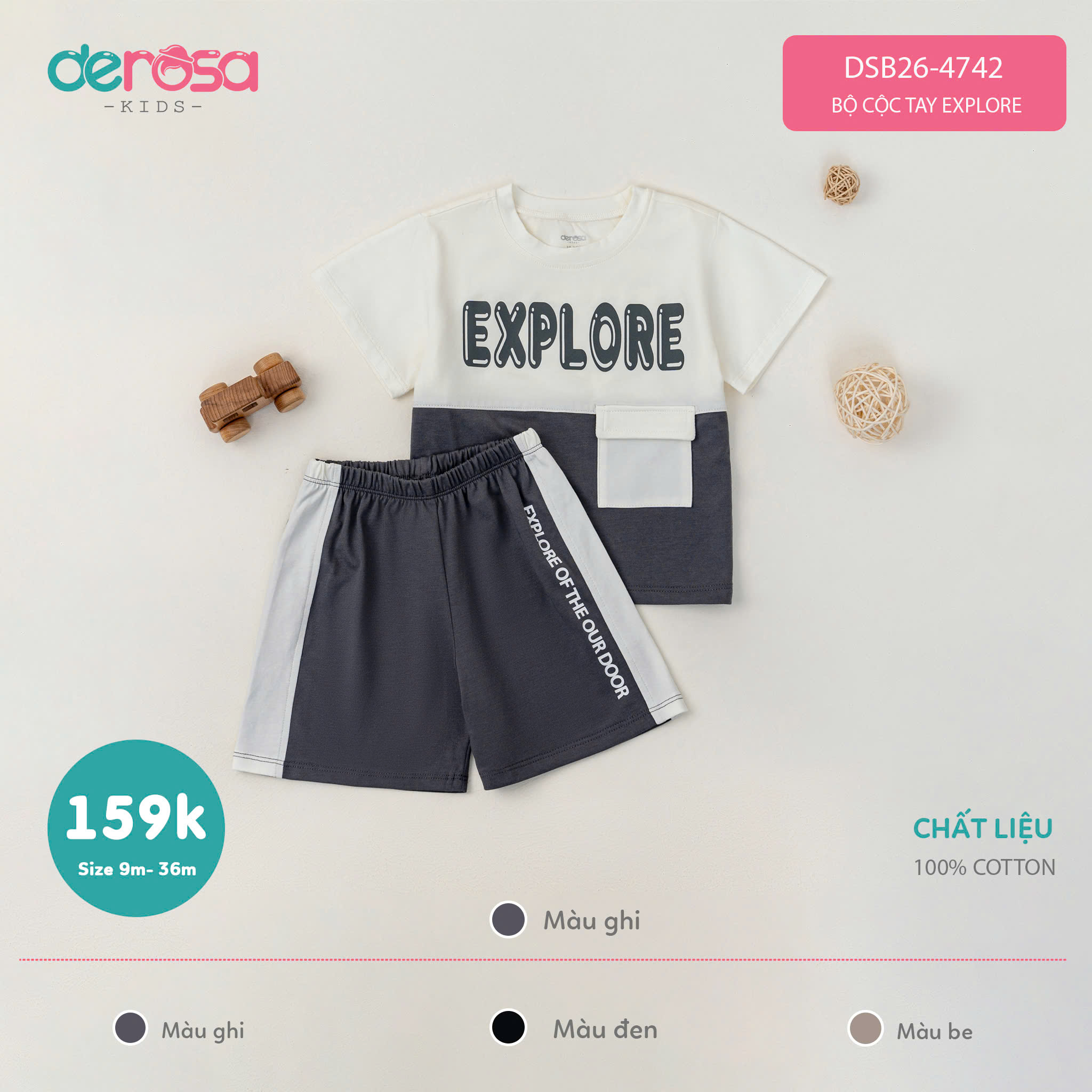 Bộ cộc tay Explore BT (9-36M) Đen