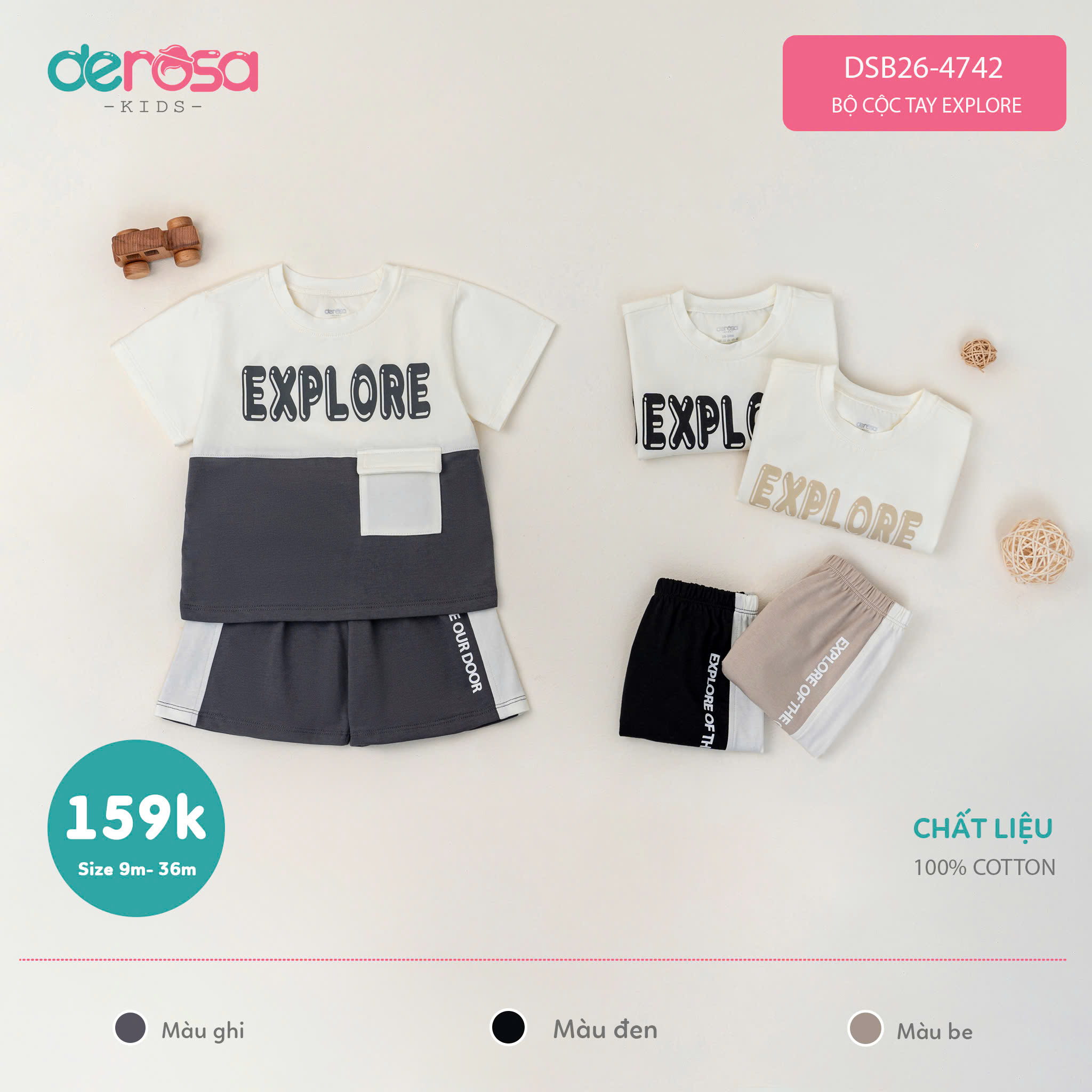 Bộ cộc tay Explore BT (9-36M) Đen
