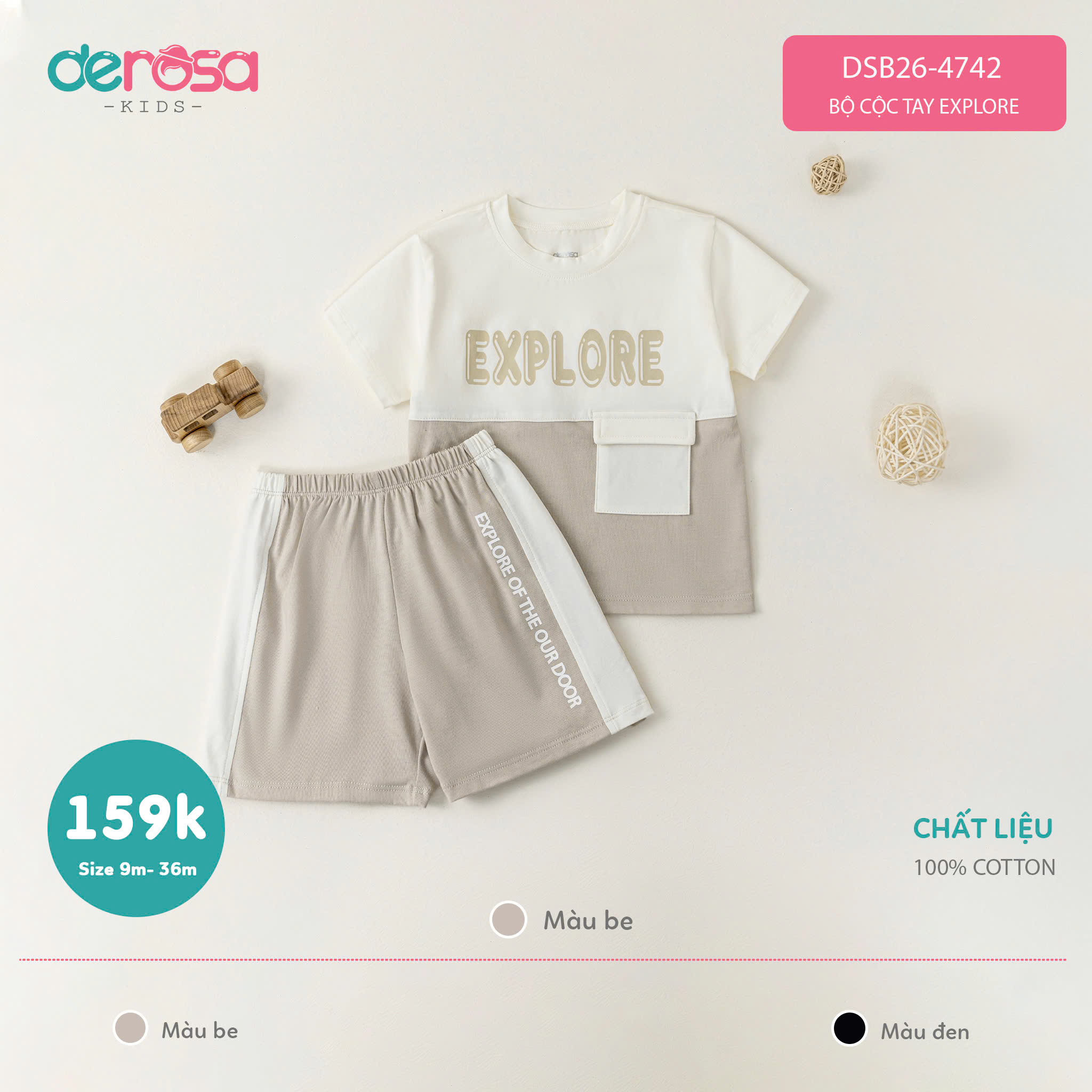 Bộ cộc tay Explore BT (9-36M) Đen