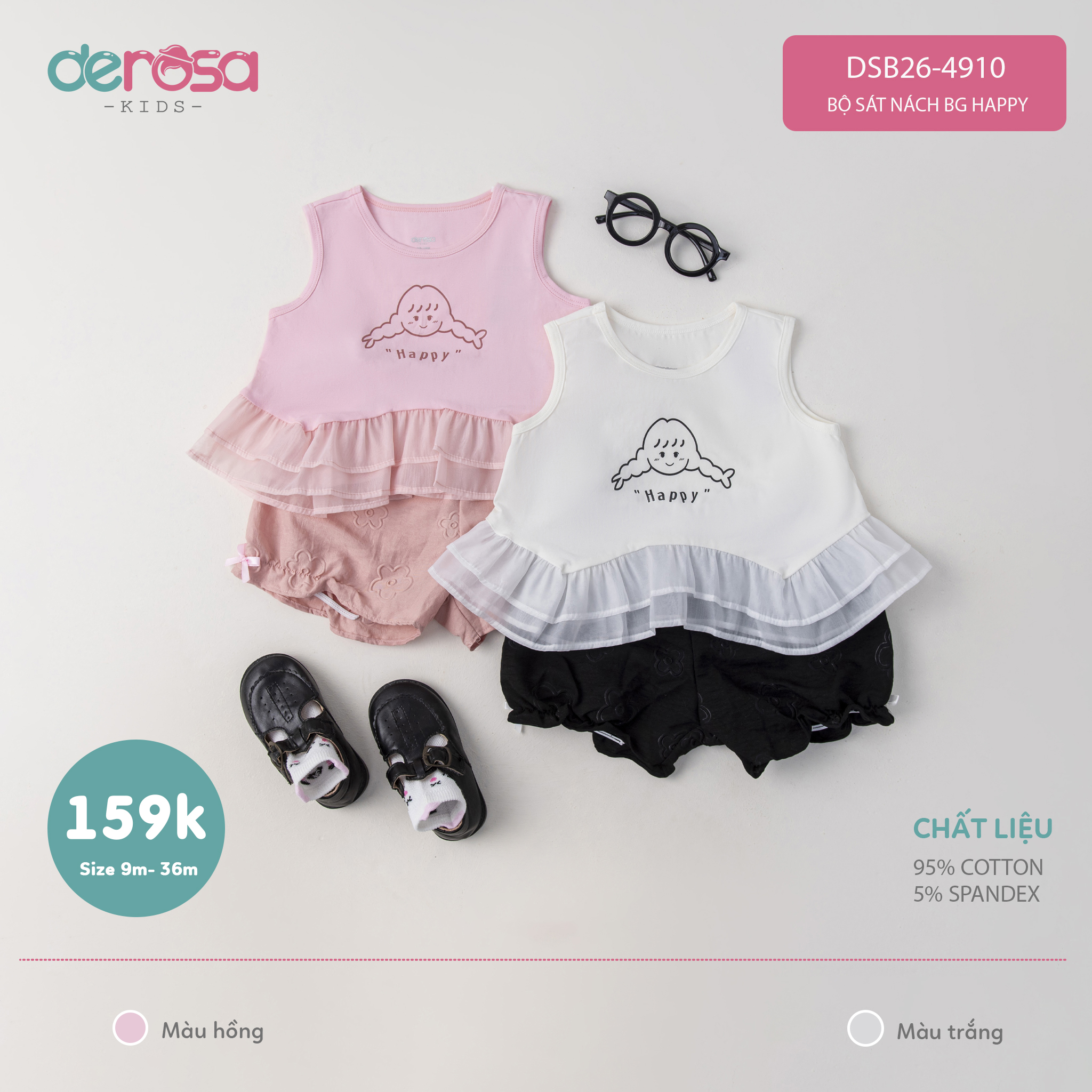 Bộ sát nách BG Happy (9-36M) - Hồng