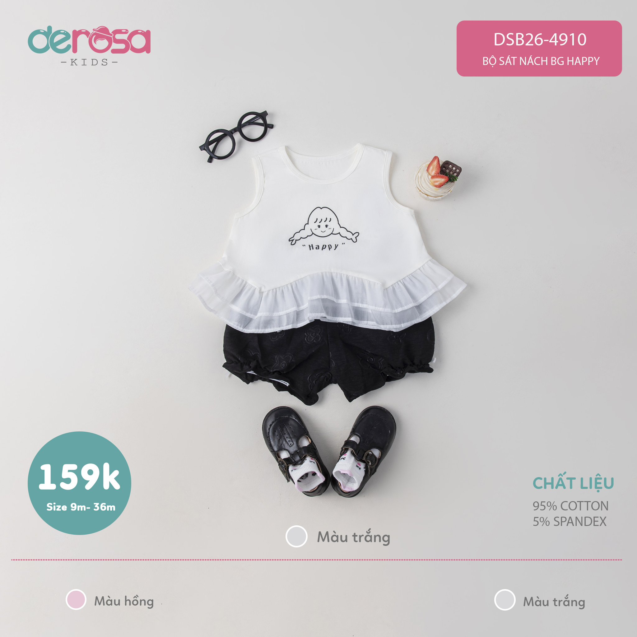 Bộ sát nách BG Happy (9-36M) - Hồng