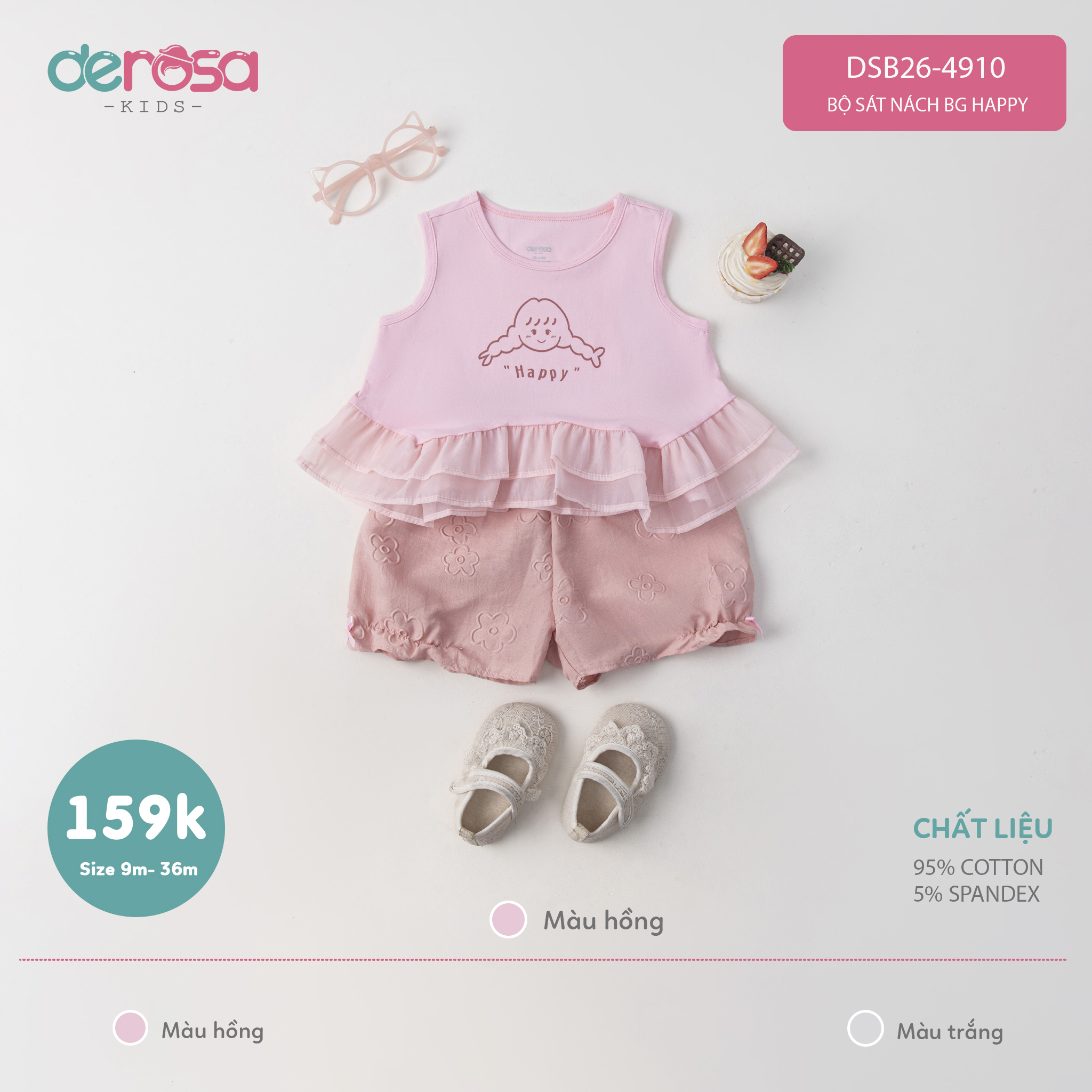 Bộ sát nách BG Happy (9-36M) - Hồng