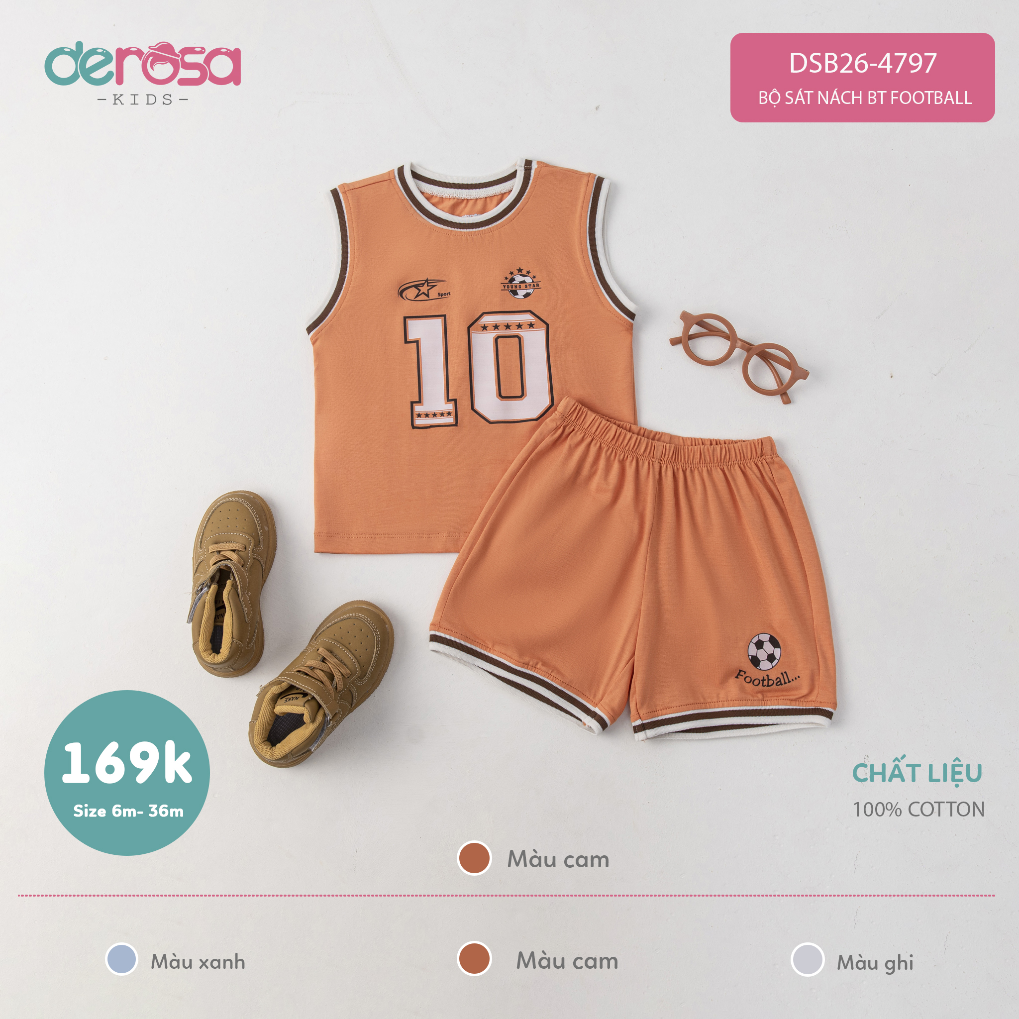 Bộ sát nách BT Football (6-36M) - Xanh