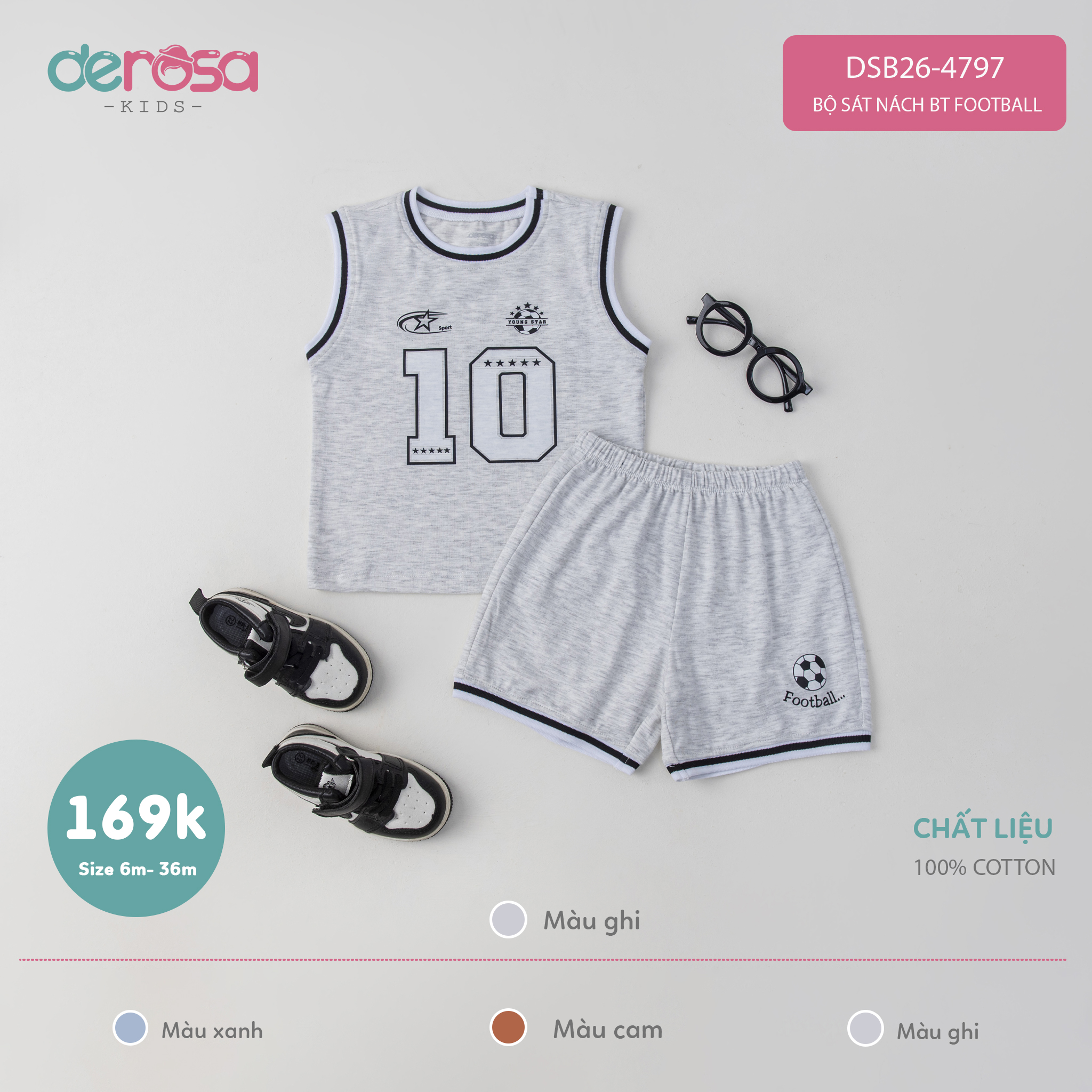 Bộ sát nách BT Football (6-36M) - Xanh