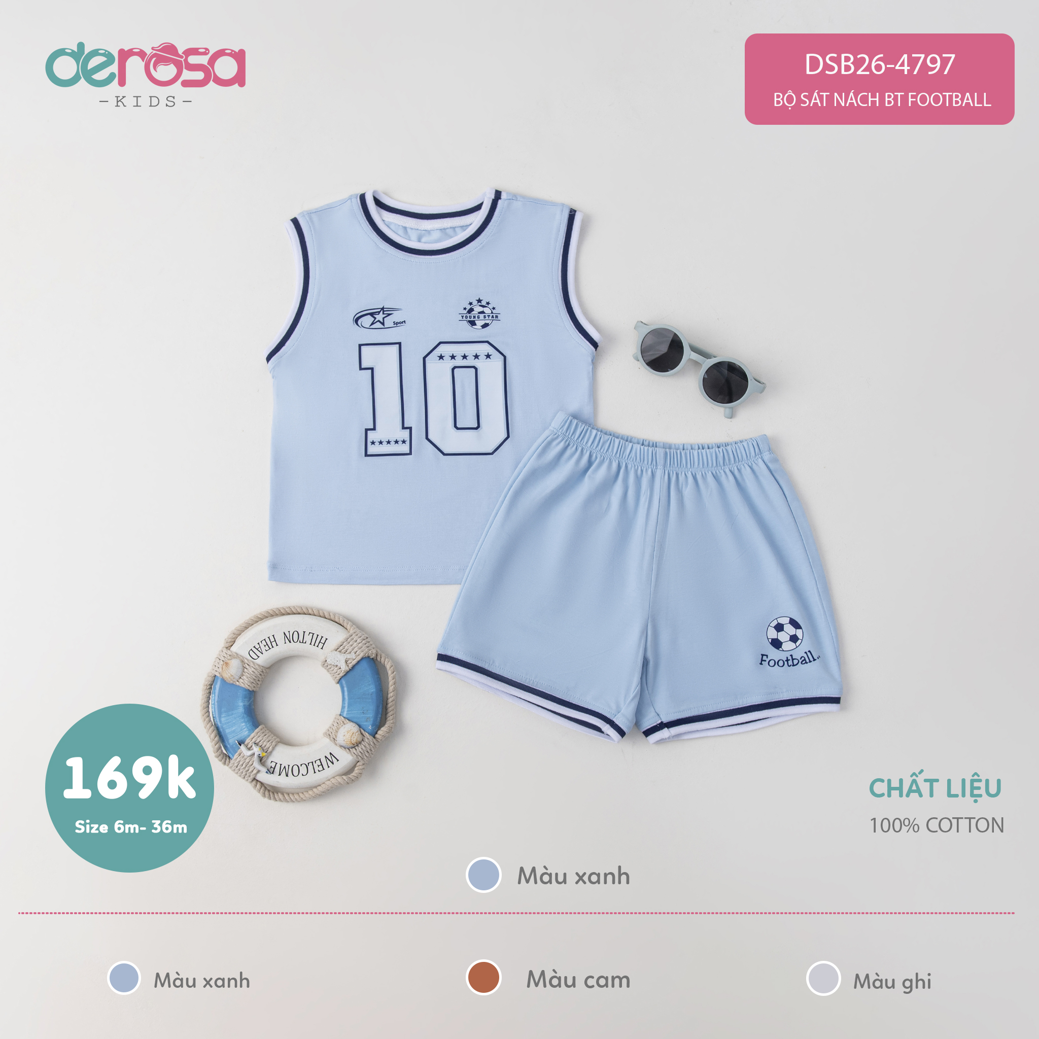 Bộ sát nách BT Football (6-36M) - Xanh