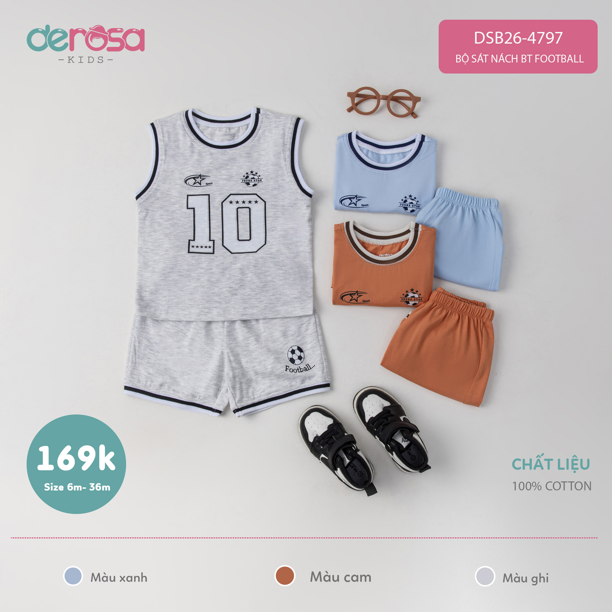 Bộ sát nách BT Football (6-36M) - Xanh
