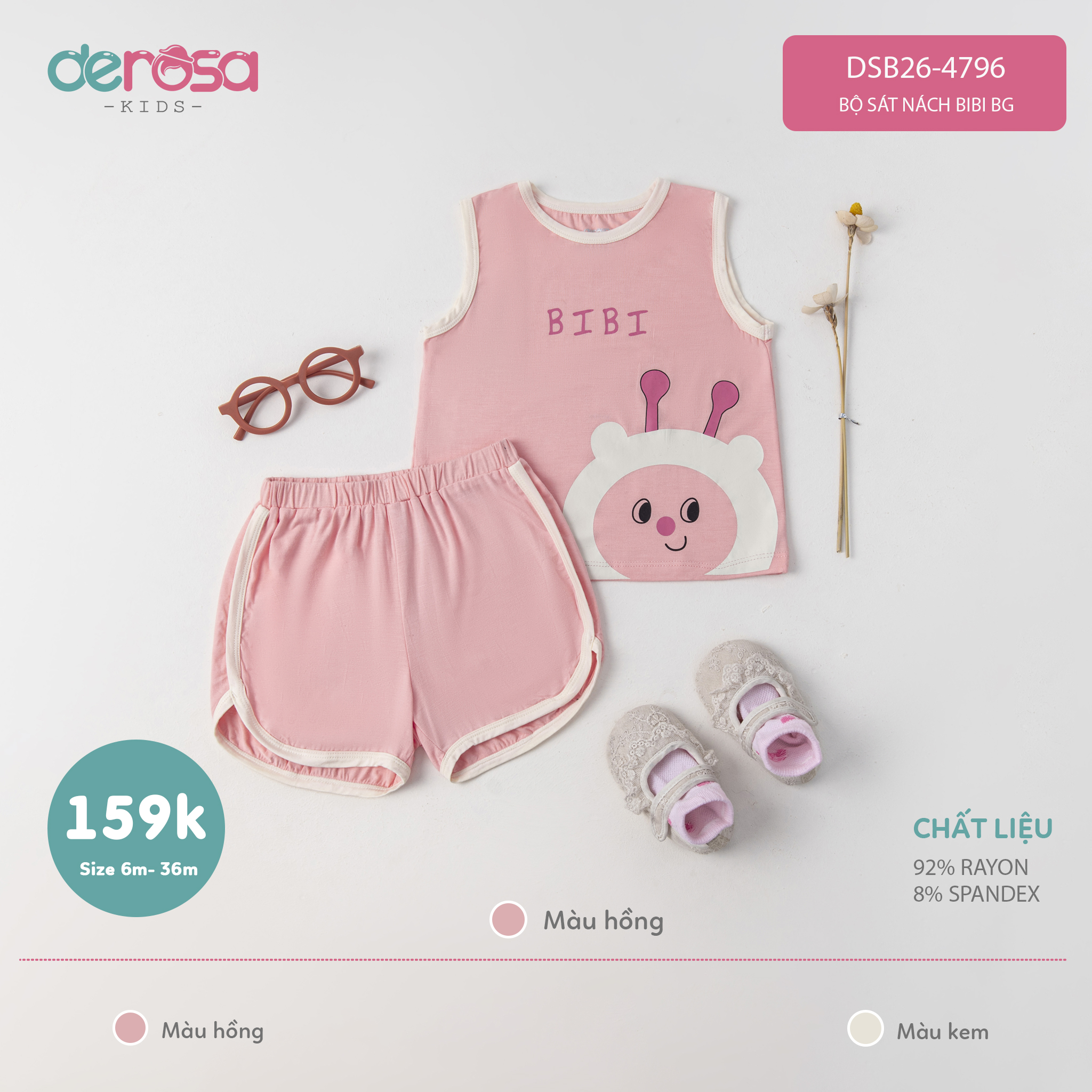 Bộ sát nách BiBi BG (6-36M) - Hồng