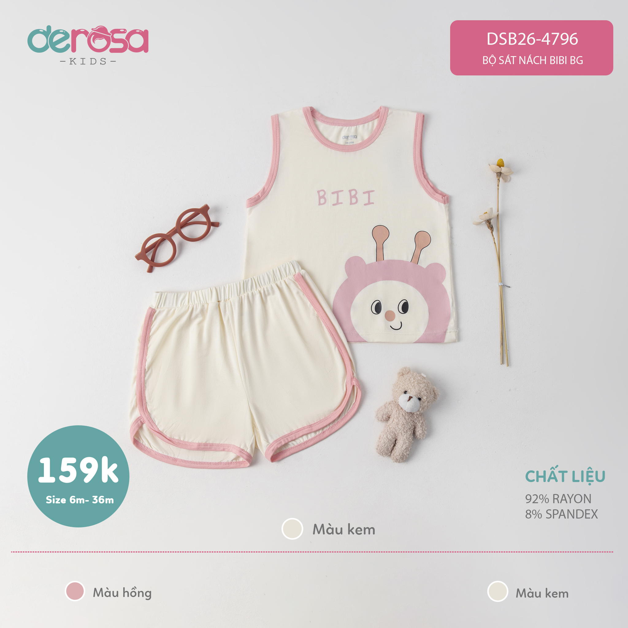 Bộ sát nách BiBi BG (6-36M) - Hồng