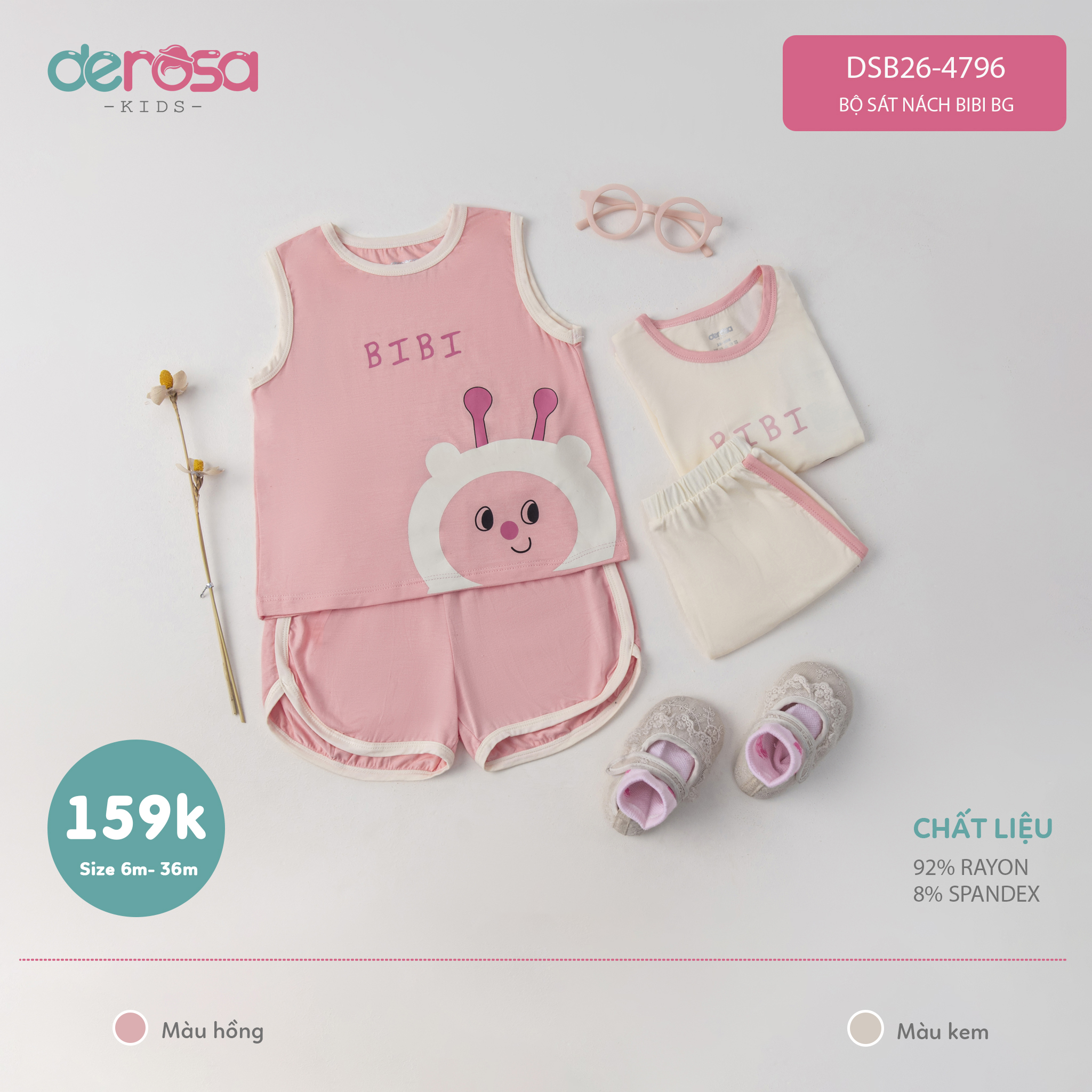 Bộ sát nách BiBi BG (6-36M) - Hồng