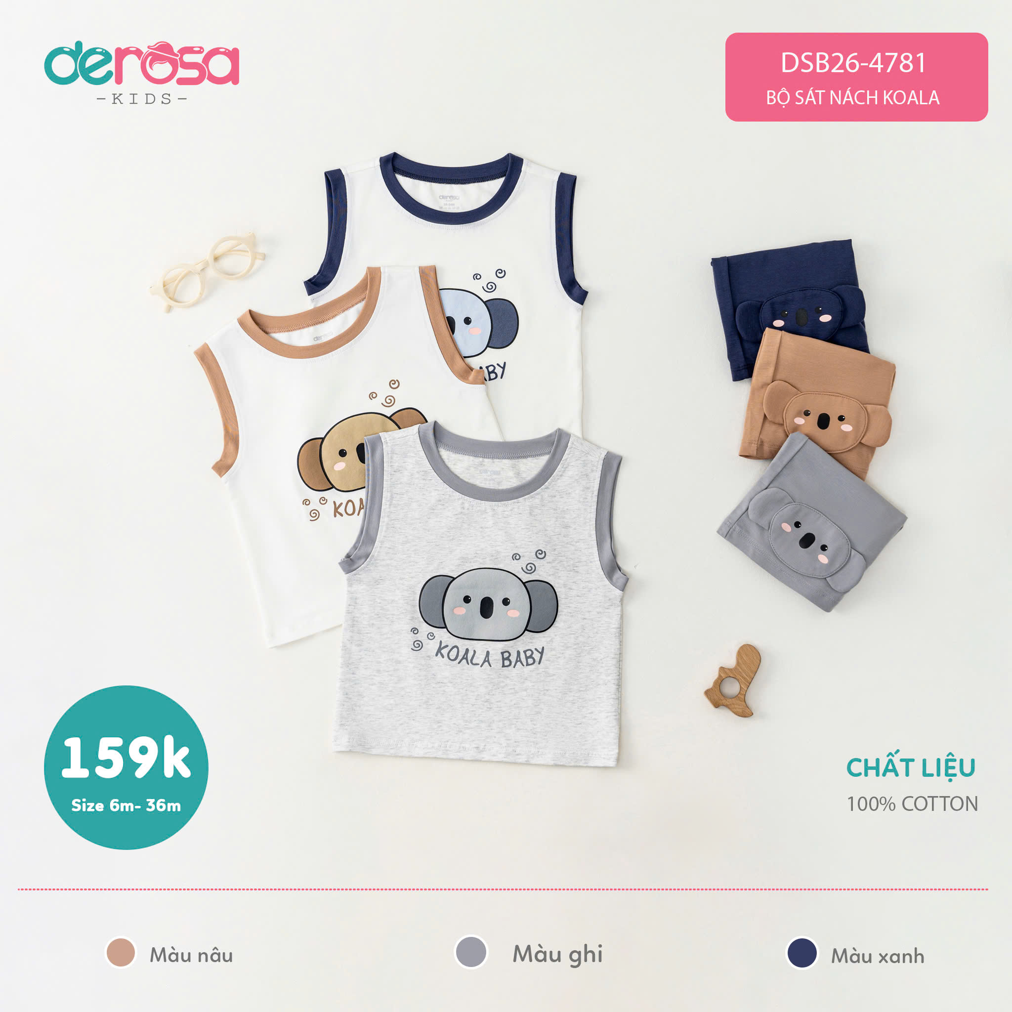 Bộ sát nách Koala (6-36M) - Nâu