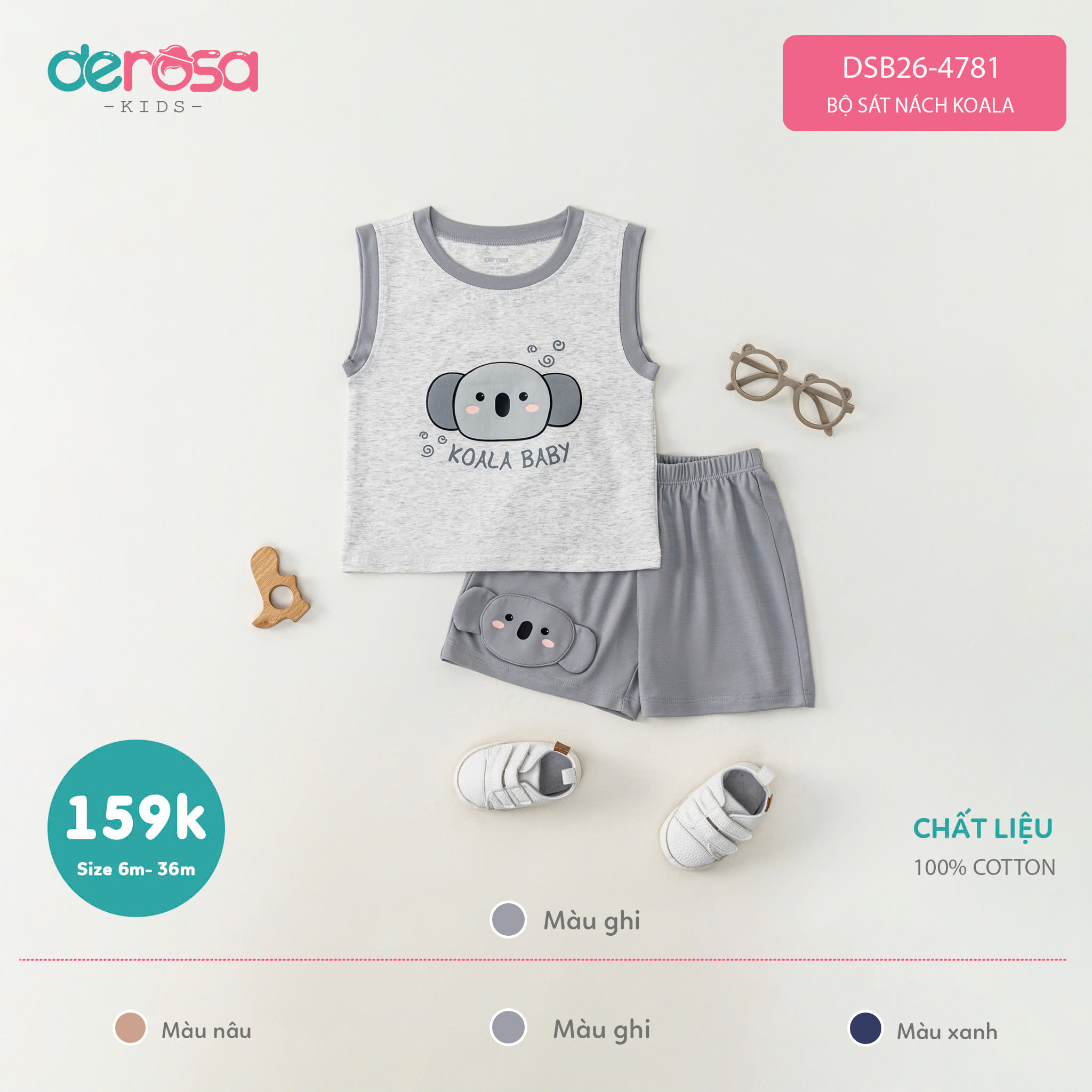Bộ sát nách Koala (6-36M) - Nâu
