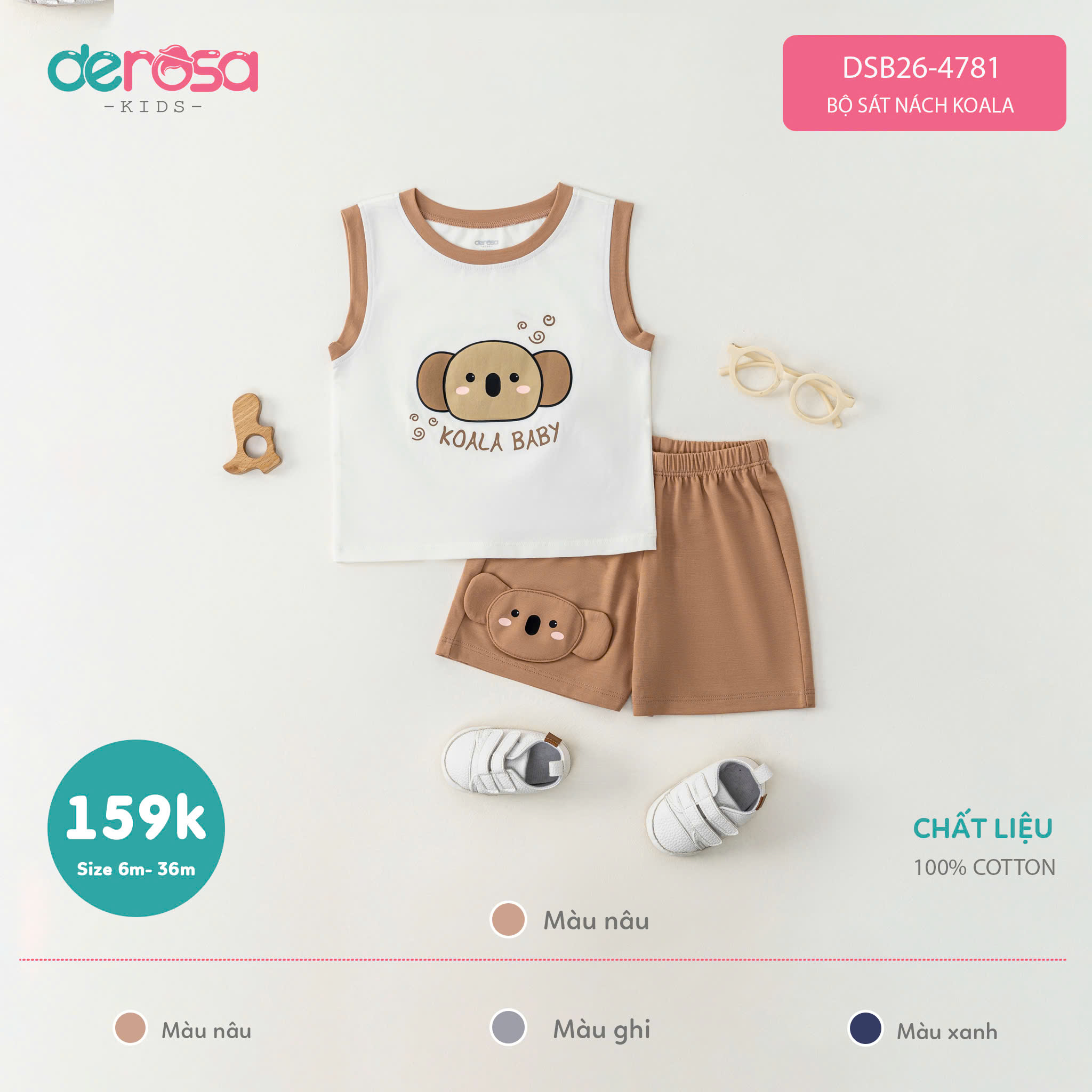 Bộ sát nách Koala (6-36M) - Nâu