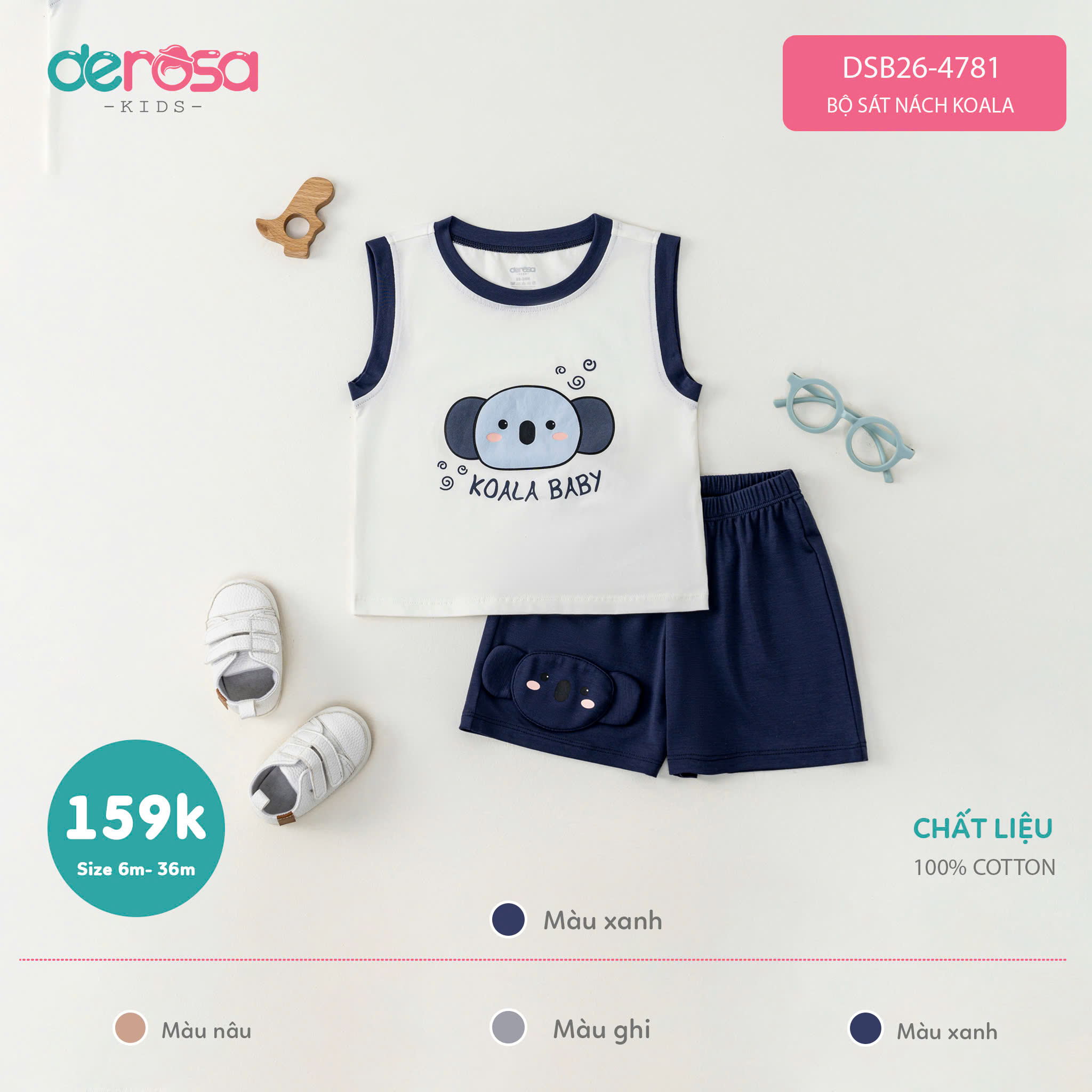Bộ sát nách Koala (6-36M) - Nâu