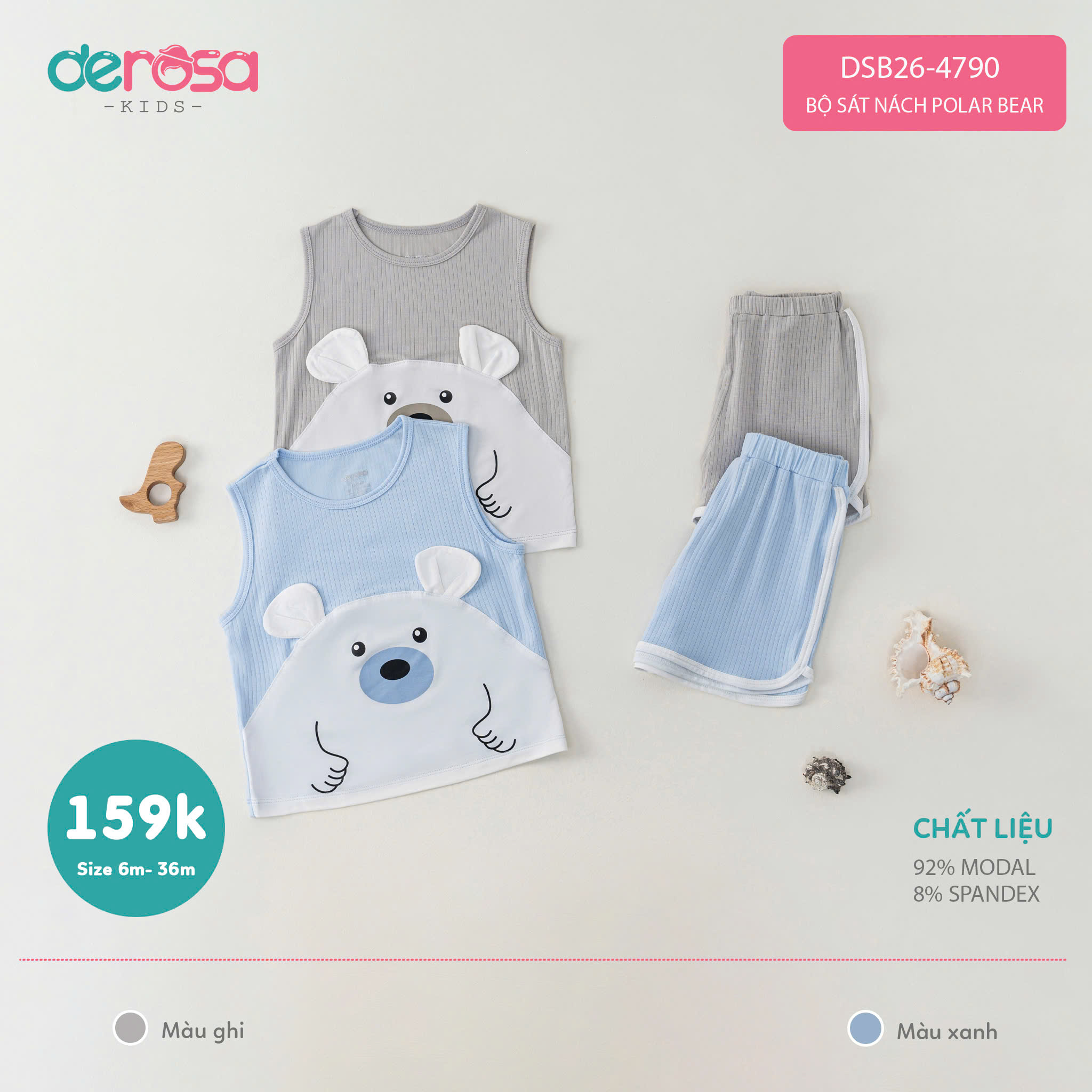 Bộ sát nách Polar Bear (6-36M) - Ghi