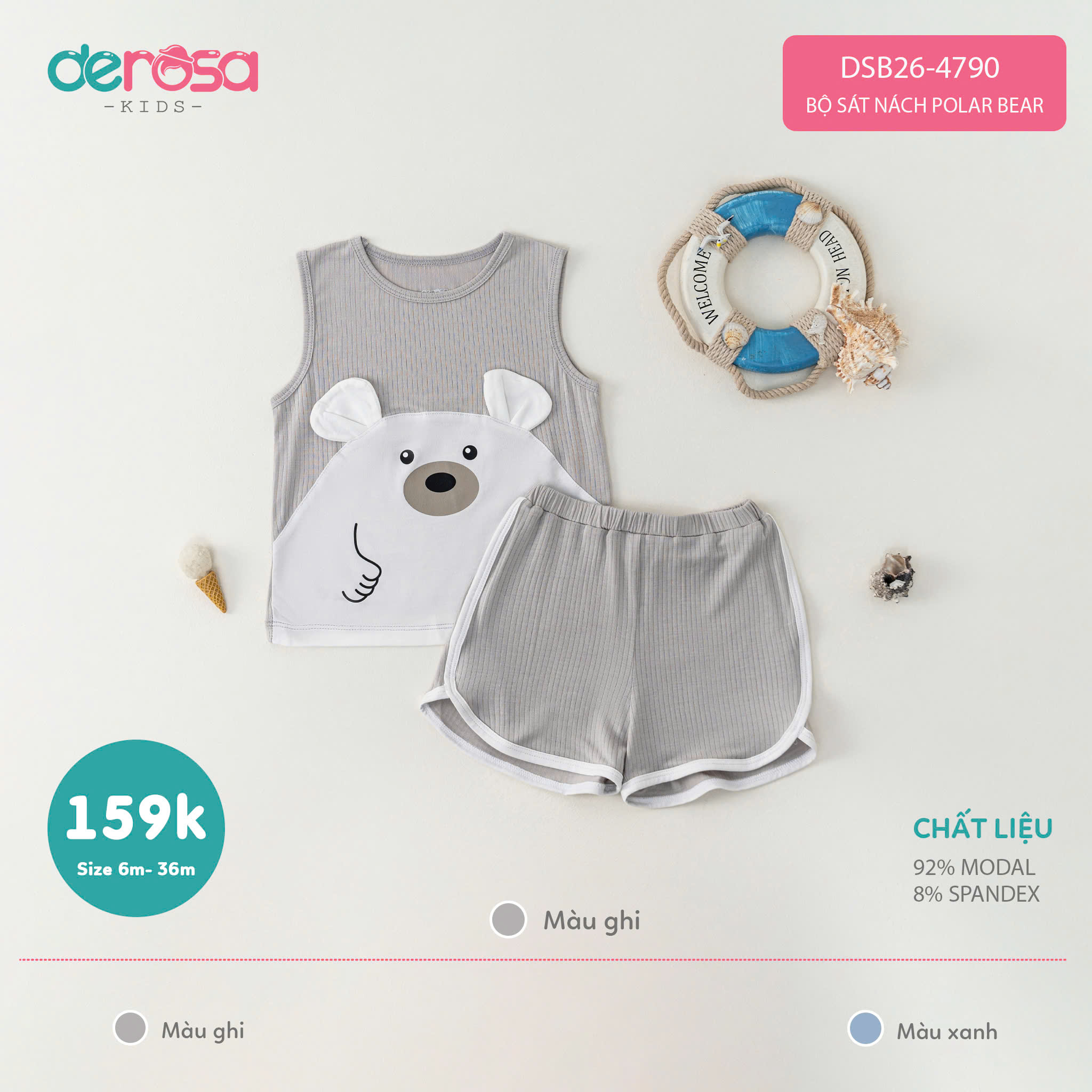 Bộ sát nách Polar Bear (6-36M) - Ghi