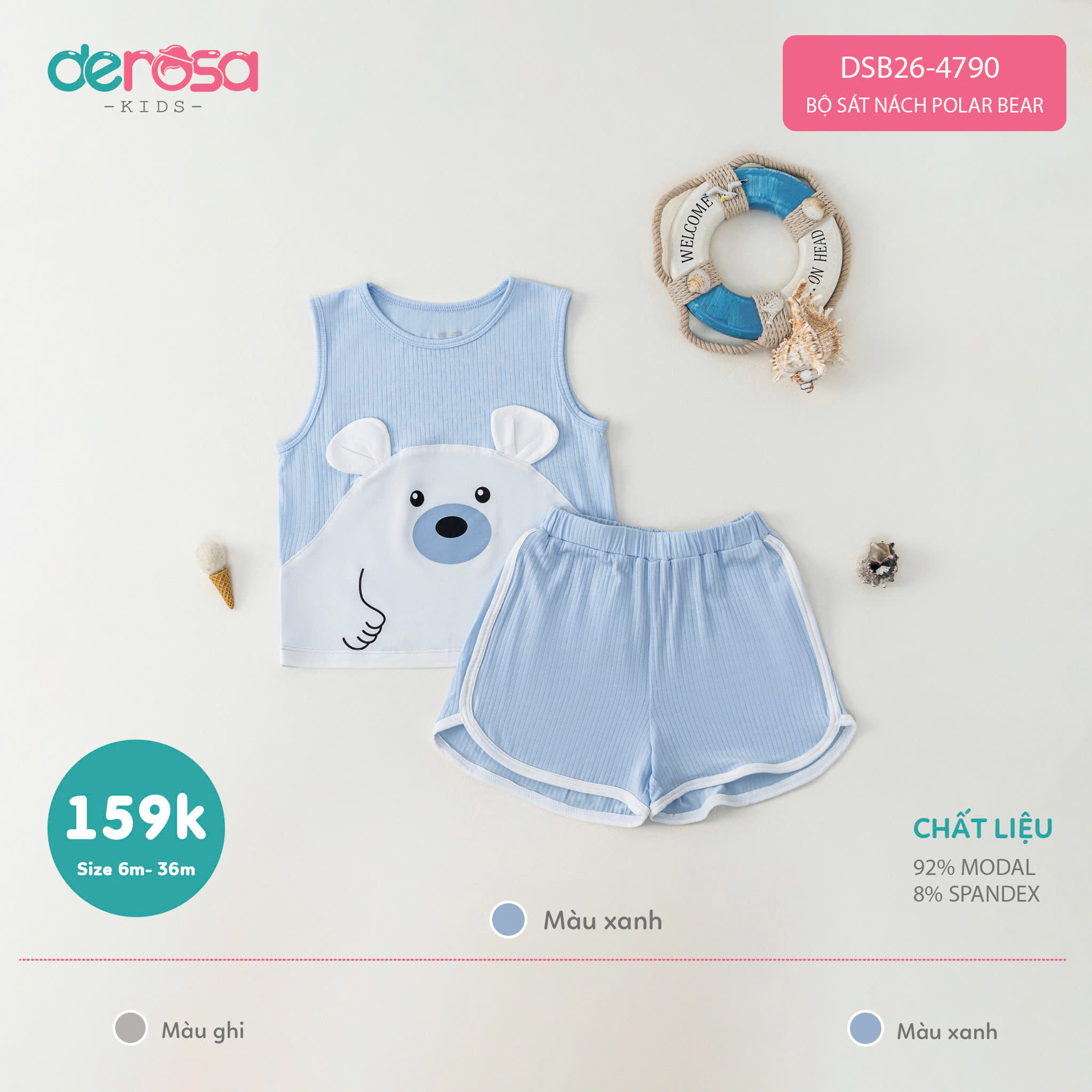 Bộ sát nách Polar Bear (6-36M) - Ghi