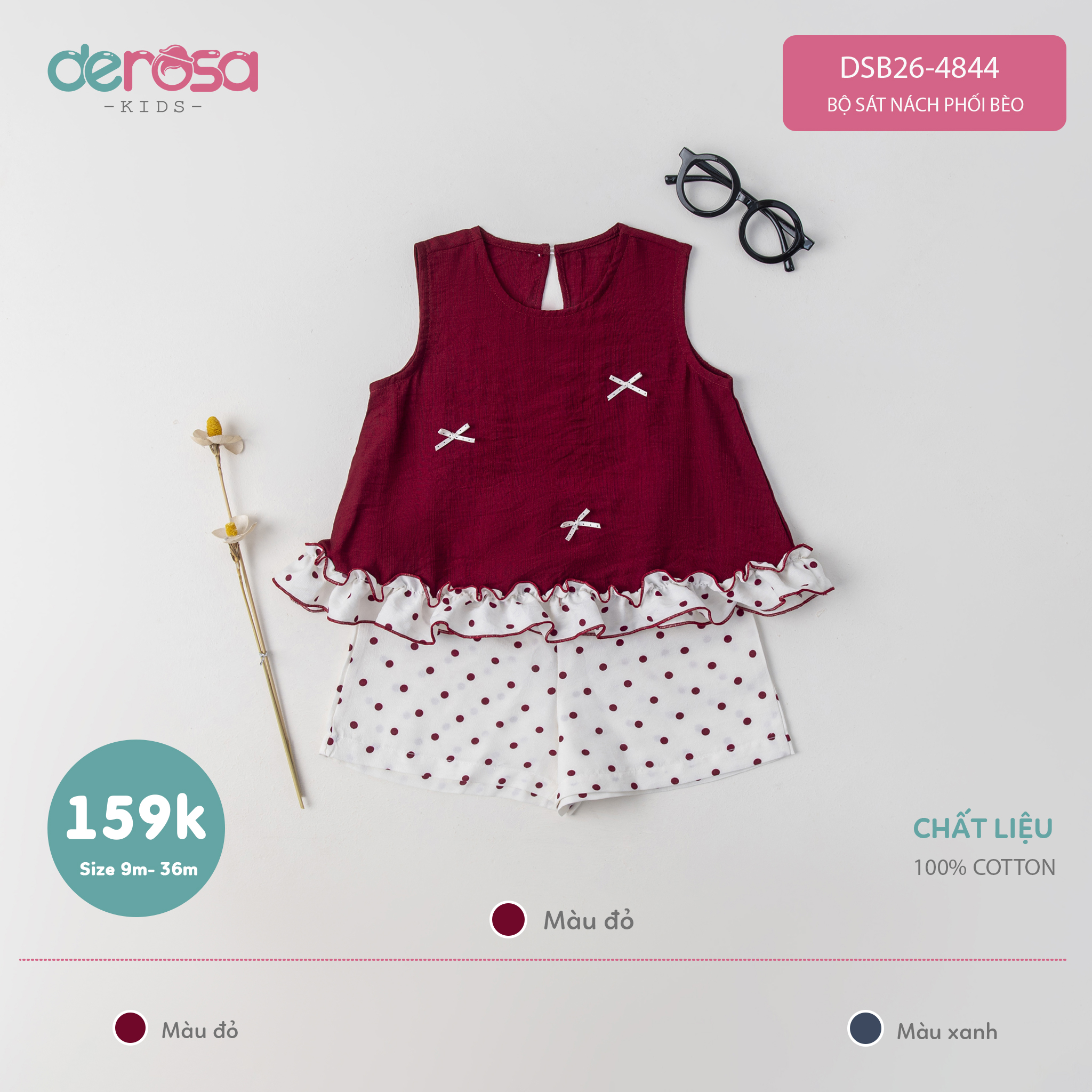 Bộ sát nách phối bèo (9-36M) - Xanh