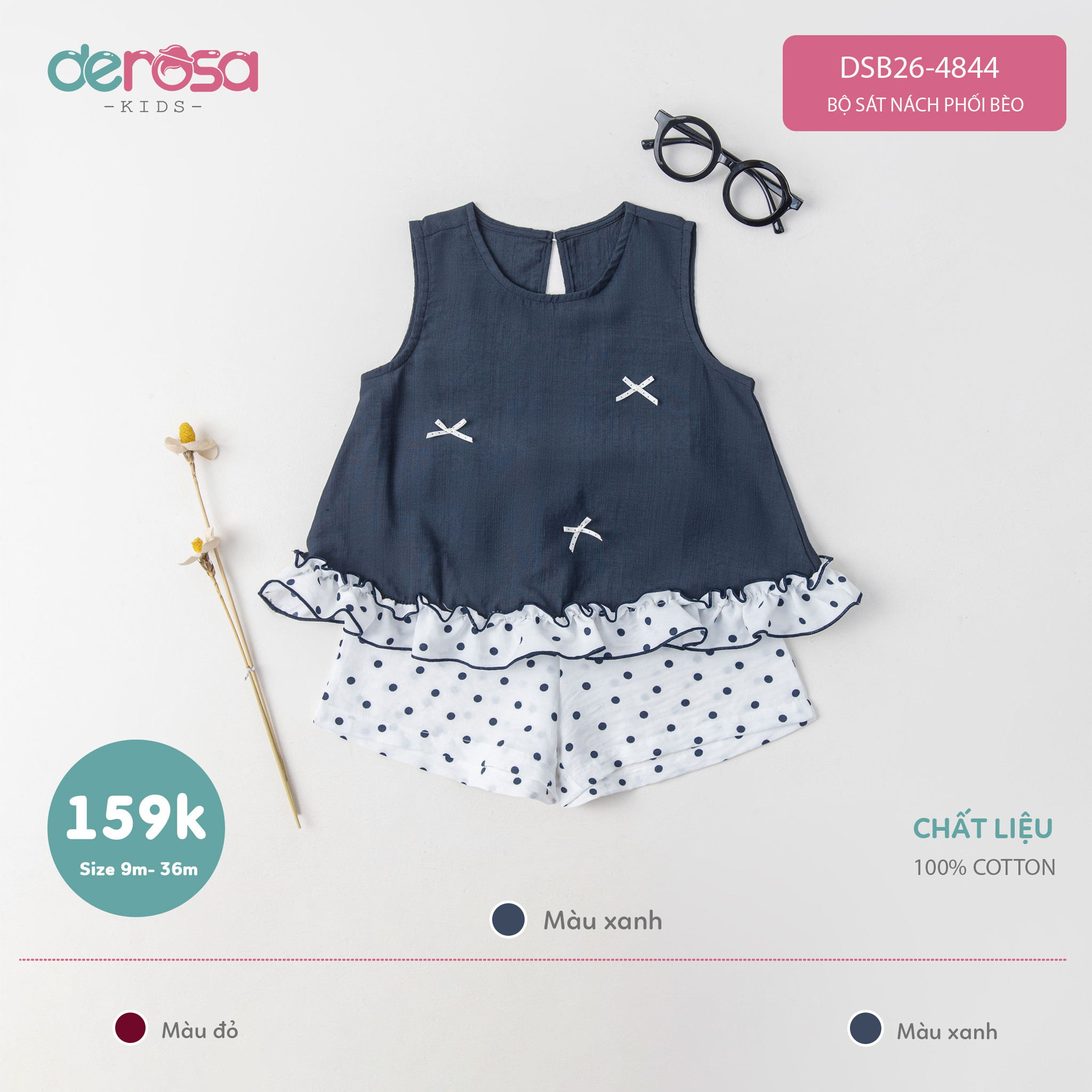 Bộ sát nách phối bèo (9-36M) - Xanh