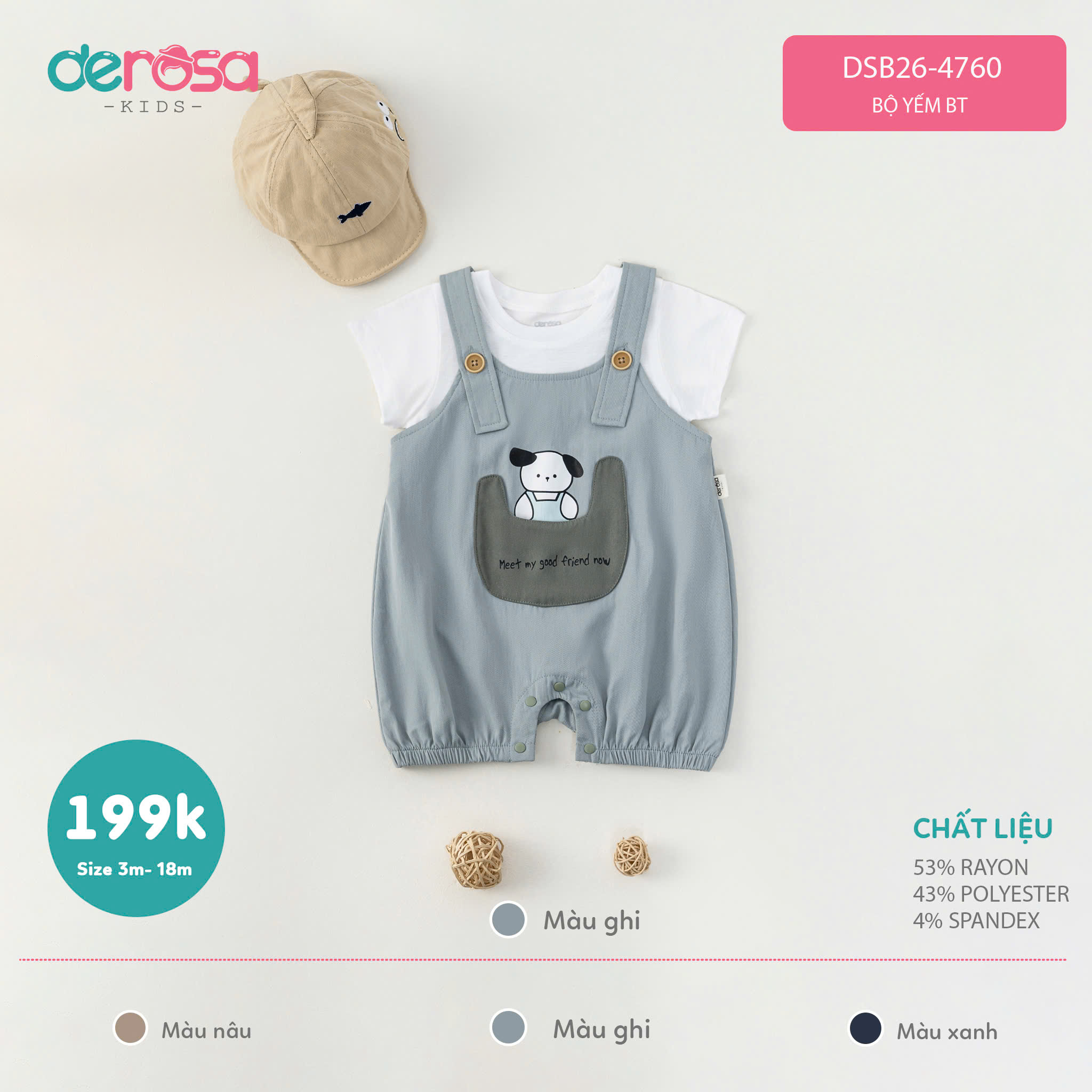 Bộ yếm BT (3-18M) - Ghi
