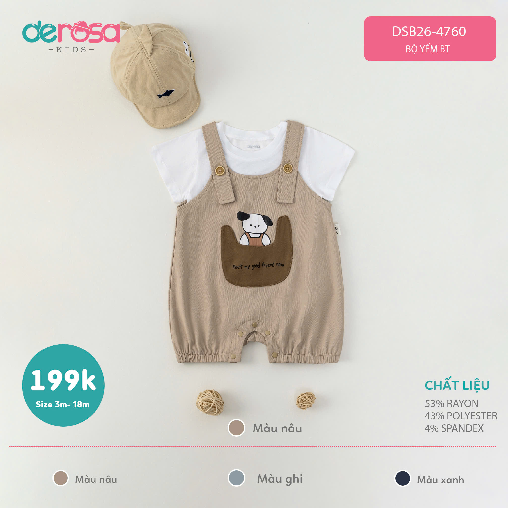 Bộ yếm BT (3-18M) - Ghi