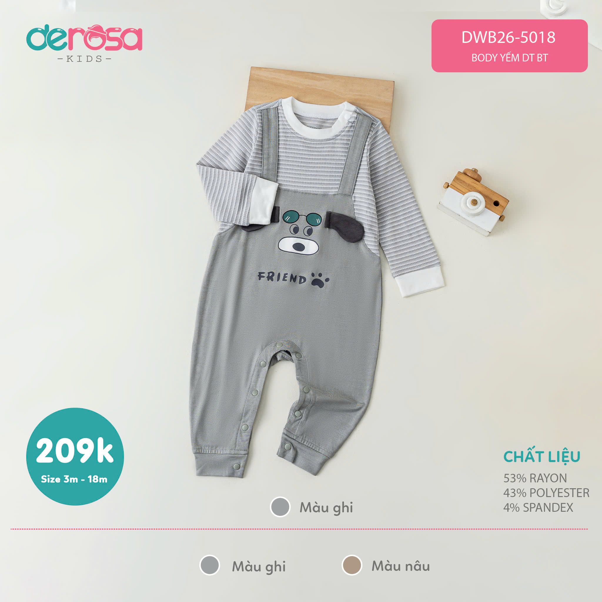 Body Yếm DT BT (3-18M) - Nâu