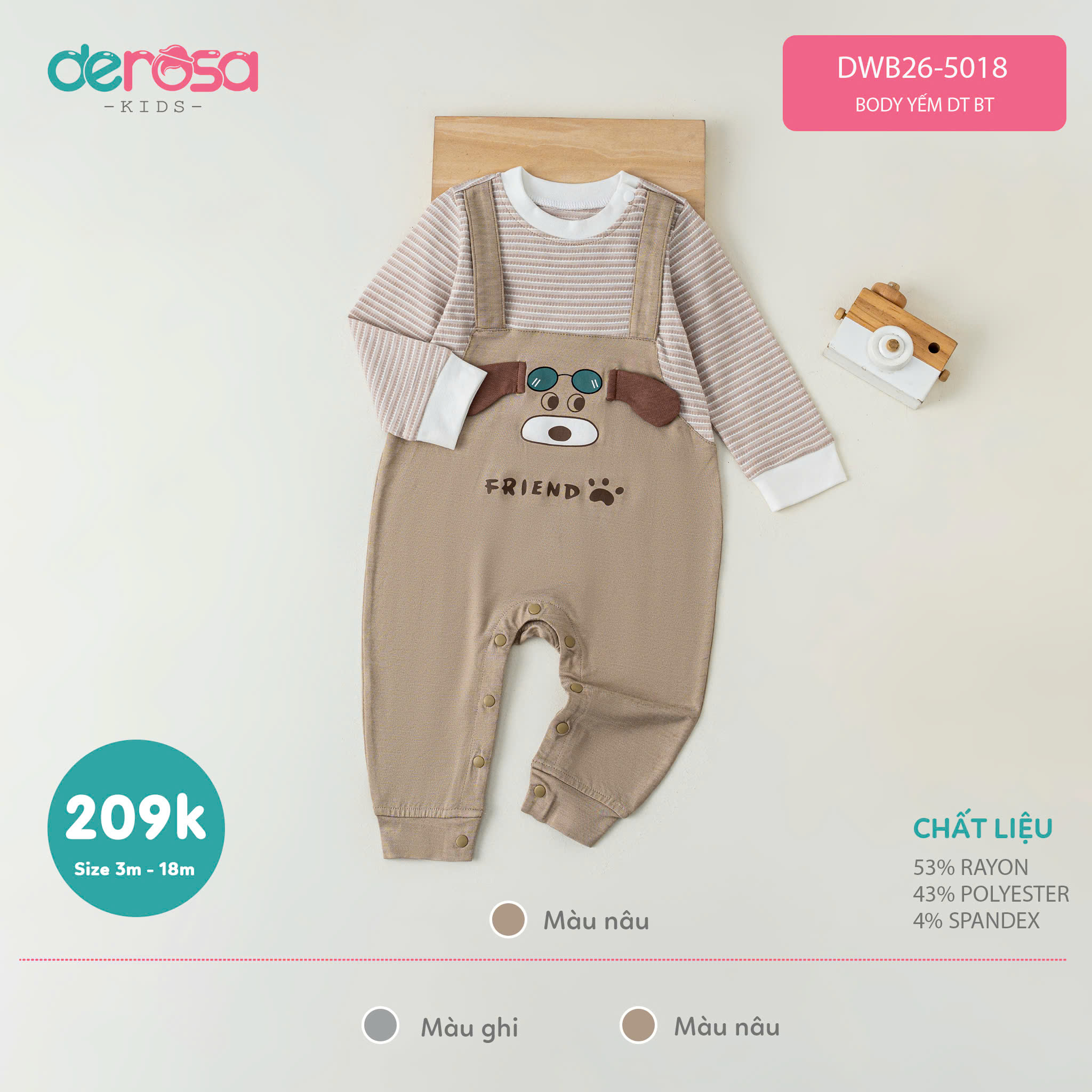 Body Yếm DT BT (3-18M) - Nâu