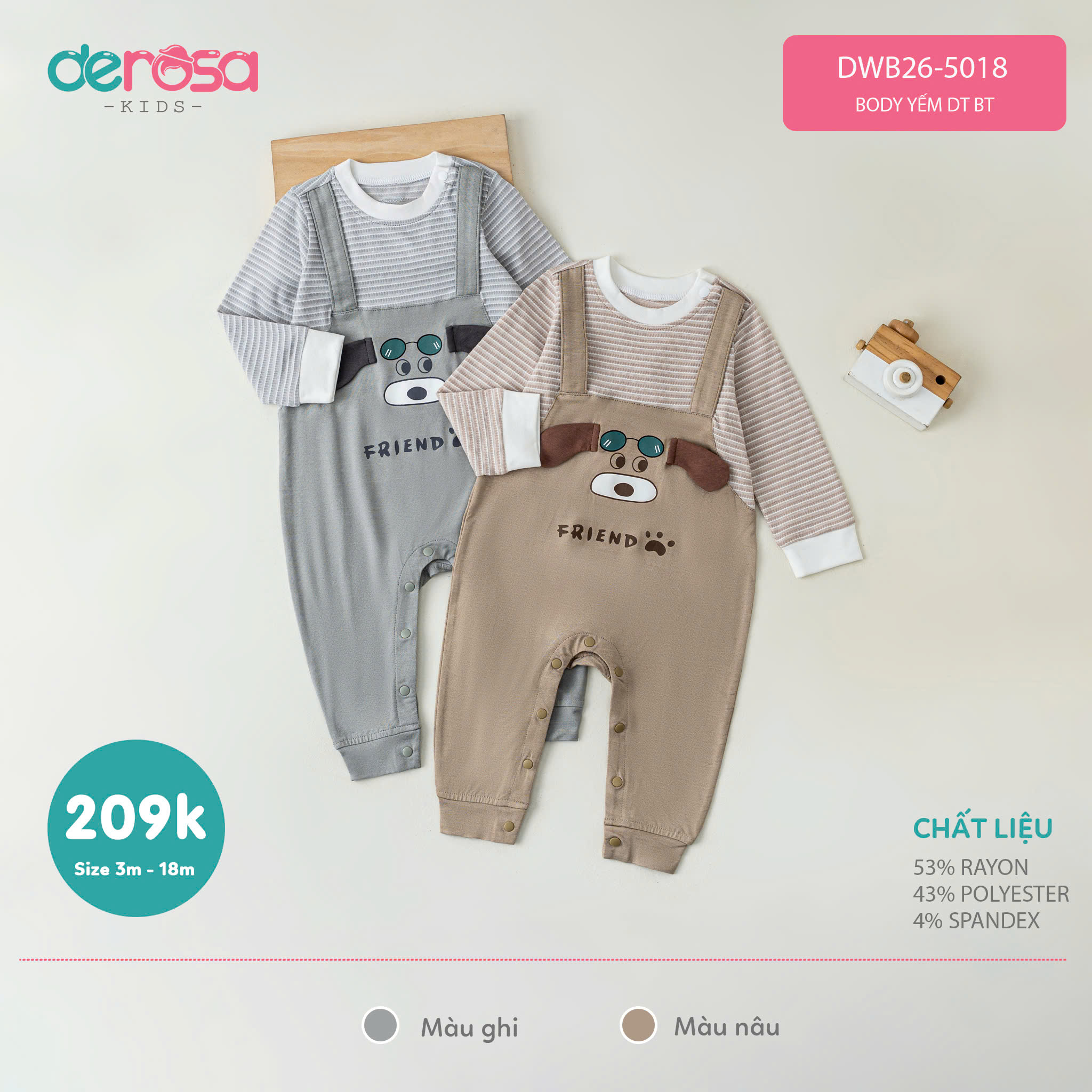 Body Yếm DT BT (3-18M) - Nâu