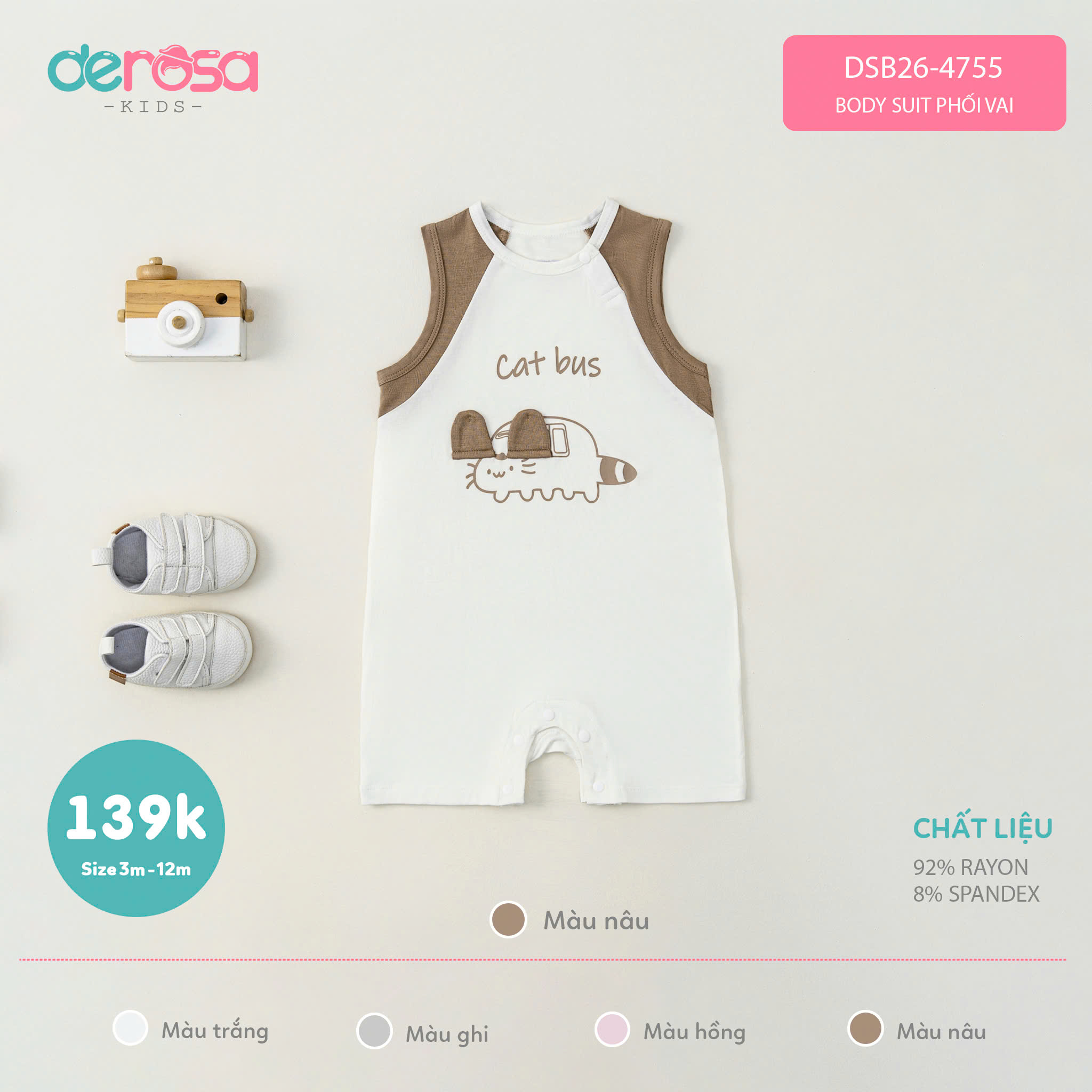 Body suit phối vai (3-12M) Hồng