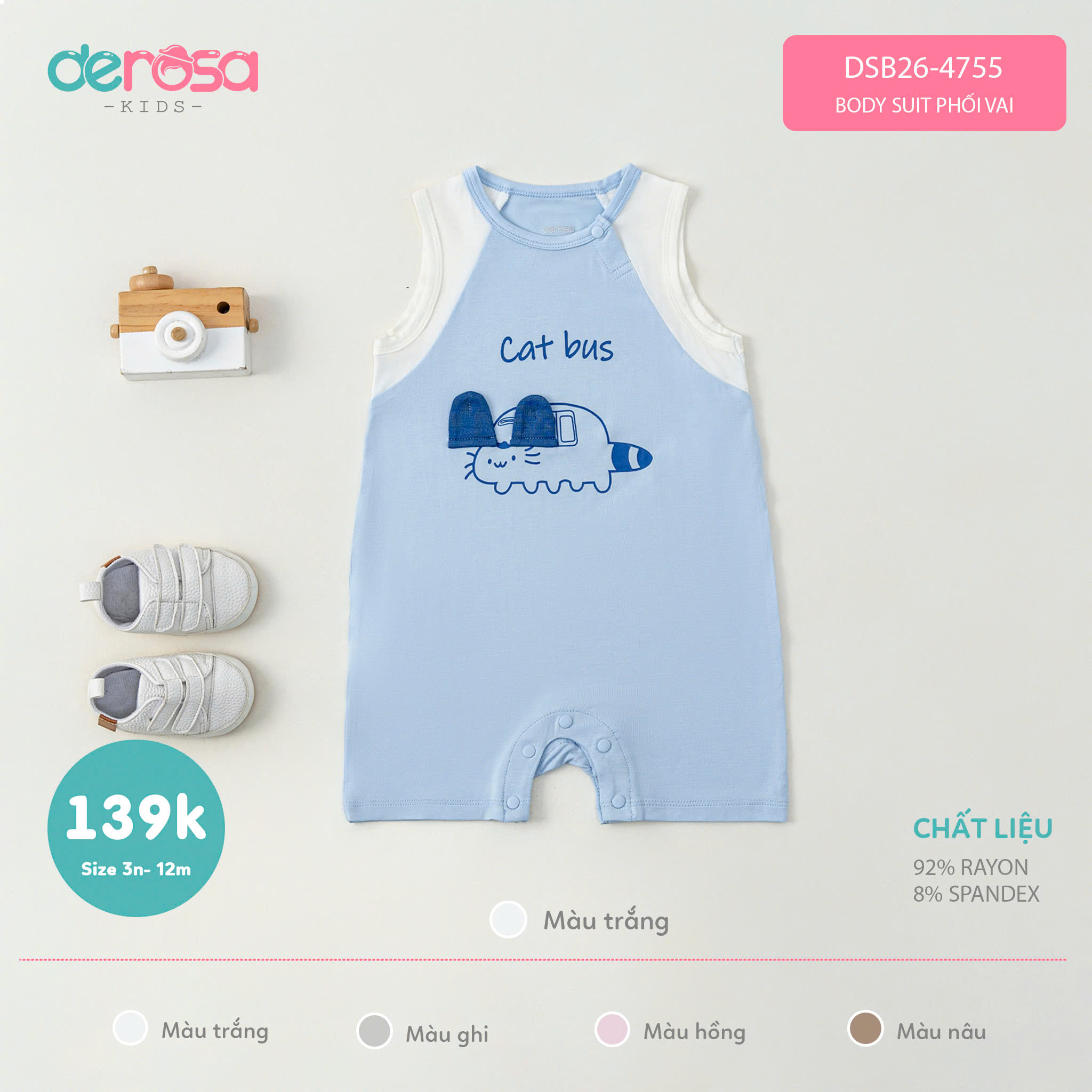 Body suit phối vai (3-12M) Hồng